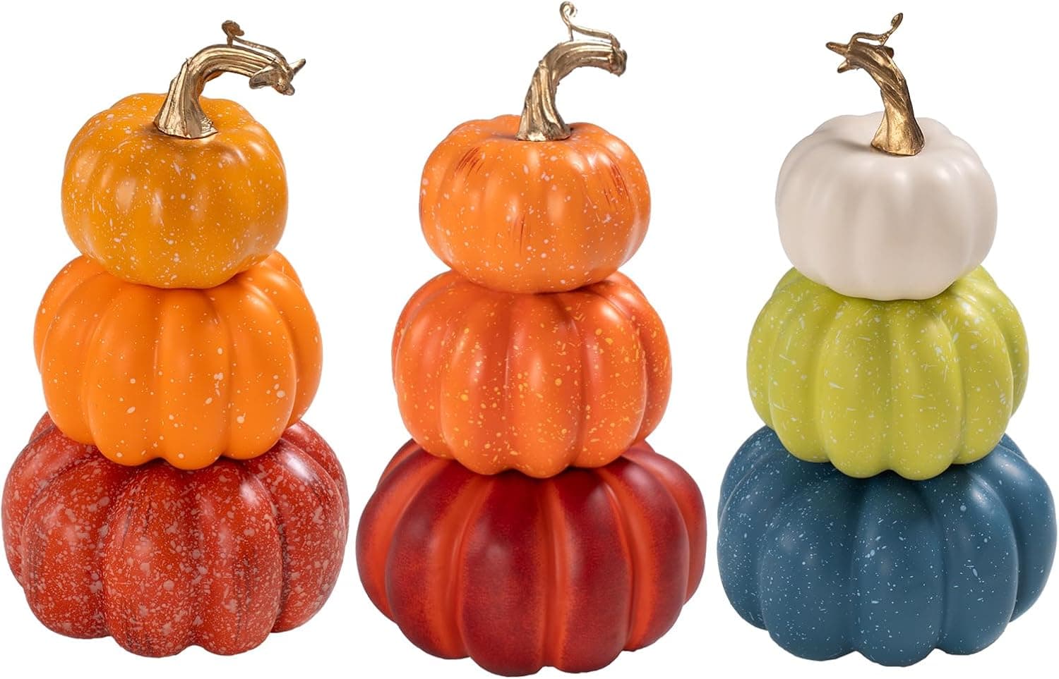3 Piezas Torres de Calabazas Artificiales Naranja Azul Amarillo