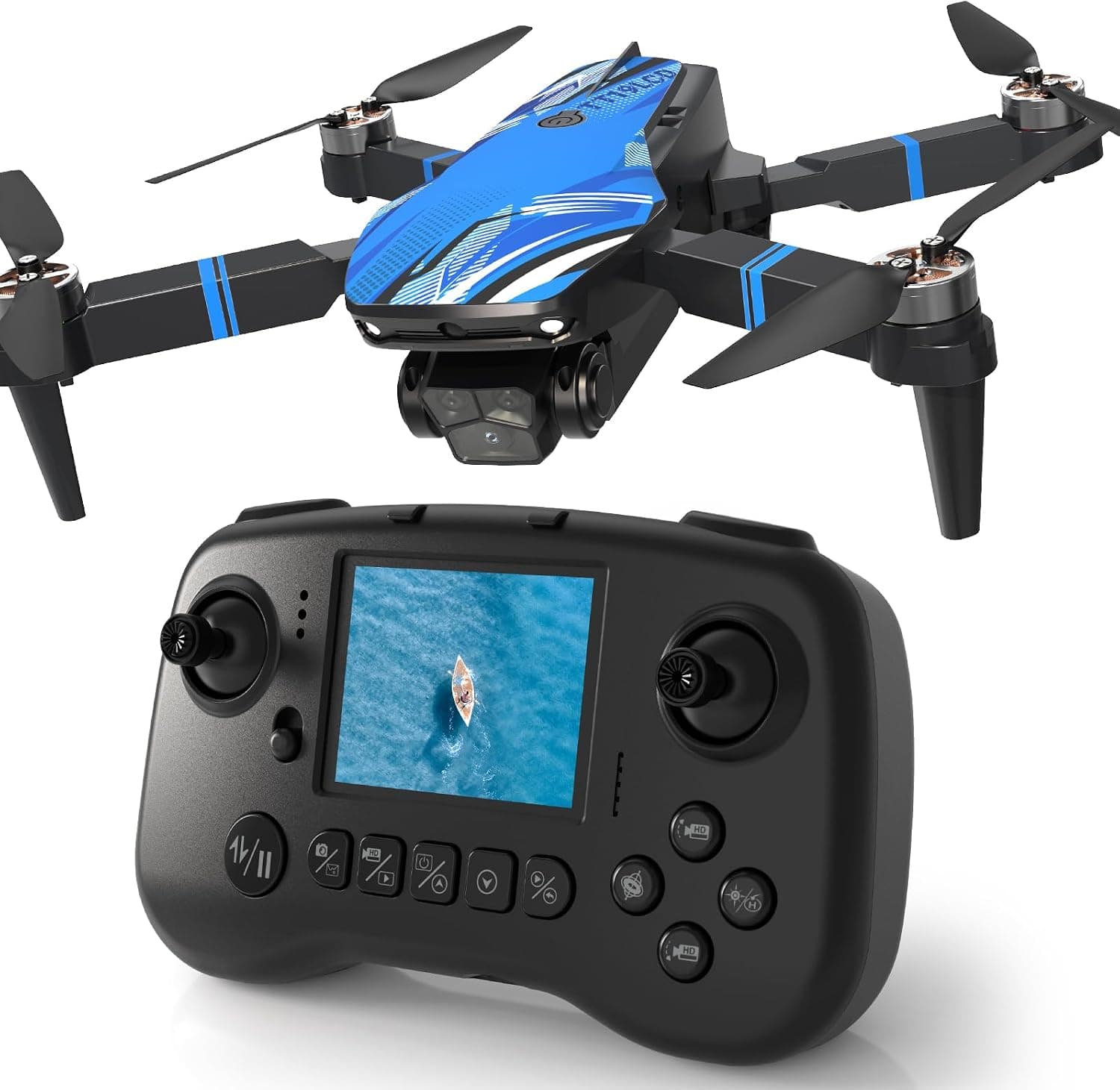 Dron con Cámara para Adultos, Pantalla LCD RC, FPV Live Vídeo Mini Drone para Niños, Esquiva de Obstáculos en 270°, 3D Flips, RC Cuadricóptero plegable para principiantes, Tarjeta SD hasta 32GB Regalo