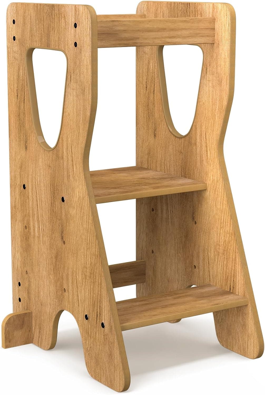 COSYLAND Torre de Aprendizaje Montessori de Madera – Altura Ajustable en 3 Niveles – para Niños Desde 18 Meses – con Barandillas de Seguridad – Estable y Fácil de Montar – Natural, Forma R