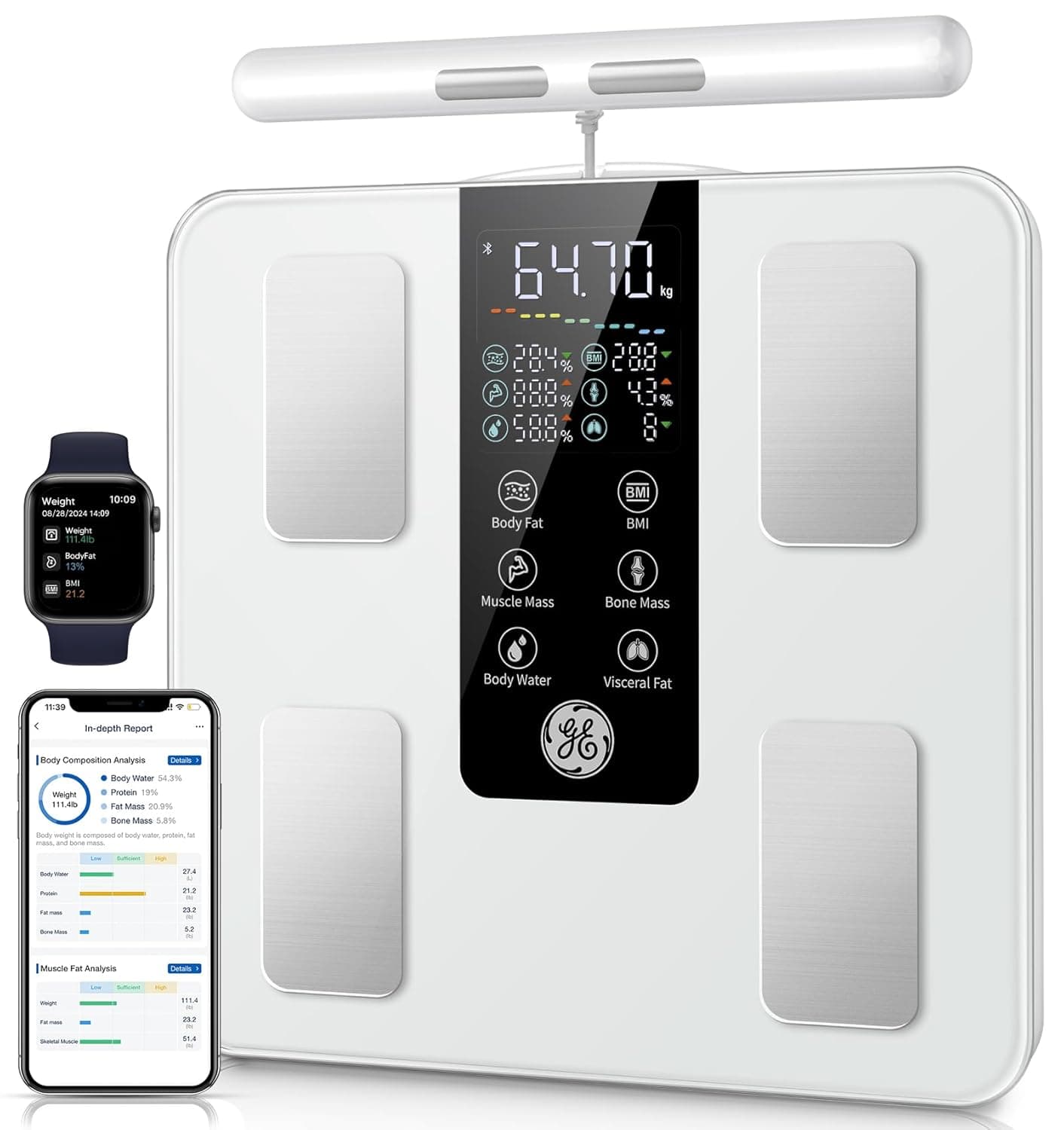 GE Bascula Bioimpedancia, 50 Medidas Diferentes 180kg Blanco