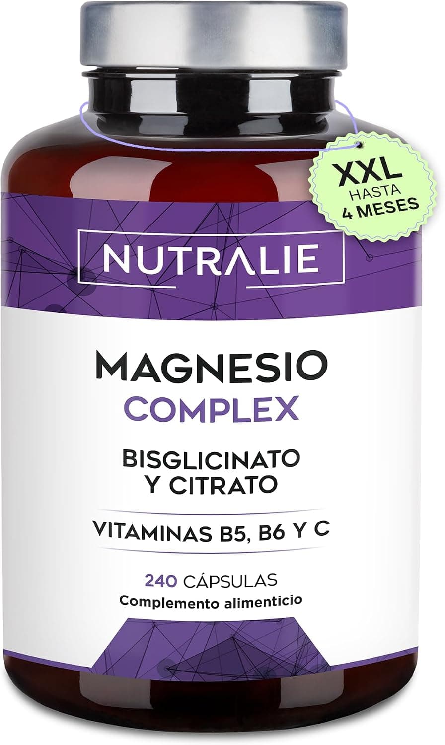 Citrato de Magnesio 1545mg + Magnesio Bisglicinato 600mg XXL Cansancio y Fatiga, Hasta 4 Meses, Alta Biodisponibilidad, Veganas, Magnesium Complex- 240 Cápsulas Nutralie