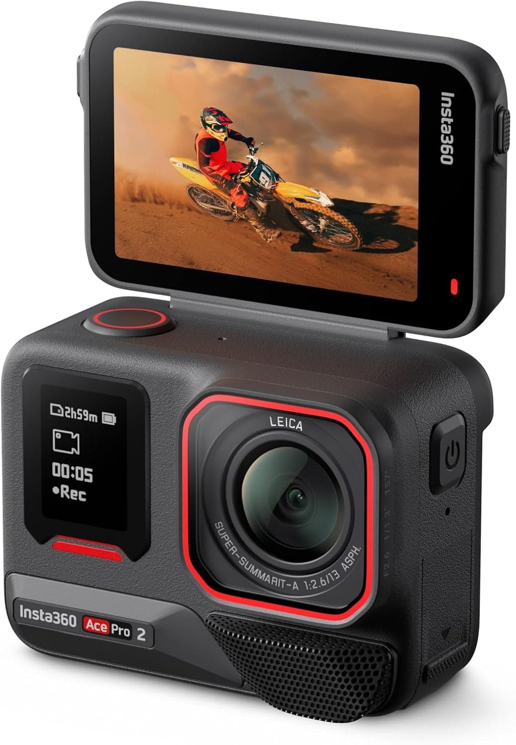 Insta360 Ace Pro 2 Batería Dual, Cámara de acción 8K Resistente al Agua, diseñada con Leica, Doble Chip IA, Sensor 1/1,3", excelente Baja luminosidad, Audio Superior y Pantalla giratoria