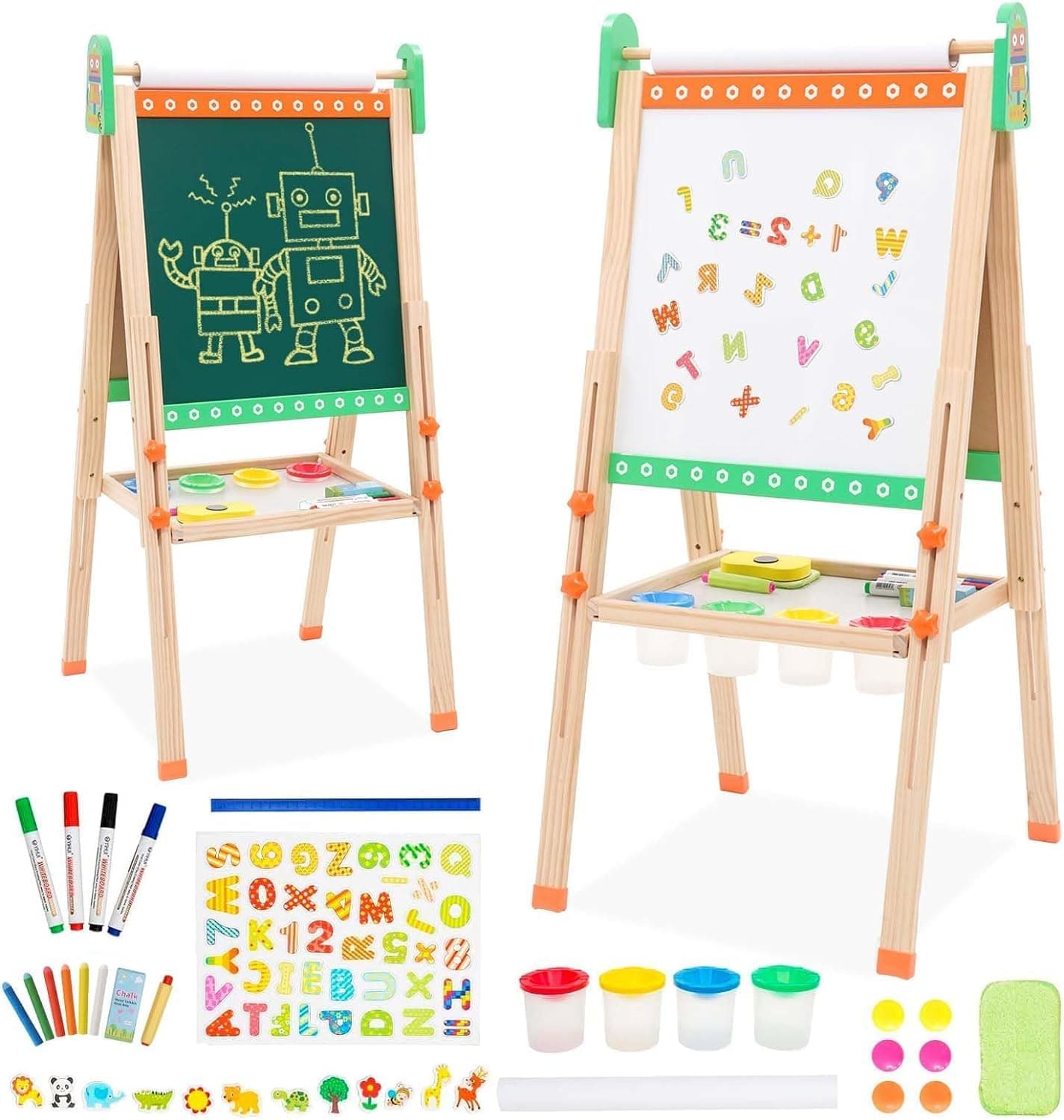 Pizarra Infantil Caballete para Niños Diseño de lazo Pizarra Blanca y Altura Ajustable Tablero de Dibujo de Doble Cara para Niños