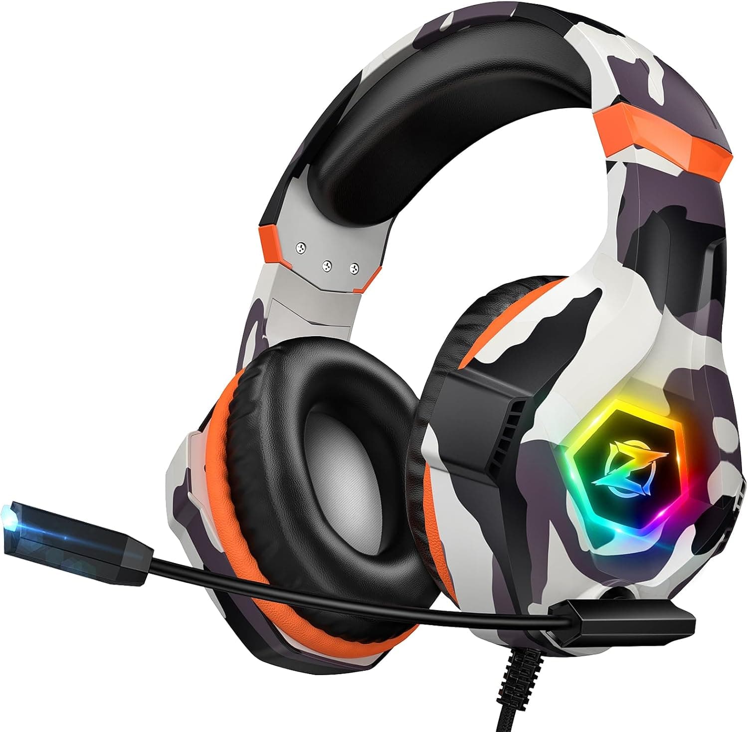 Ozeino Cascos Gaming, Auriculares Gaming con Micrófono Rotatorio, Luz RGB, Premium Stereo, Orejeras Ligero Cómodo, para PS4 PS5 Xbox PC Switch Tableta Laptop
