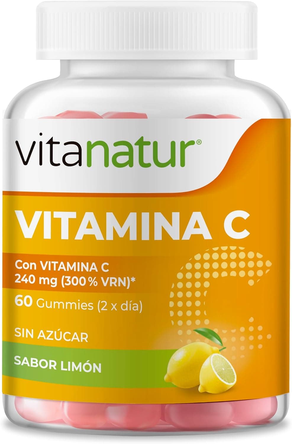 Vitanatur - Vitamina C Gummies, Complemento Alimenticio con Vitamina C, con Edulcorantes y Sin Azúcar, Sabor Limón – 60 Gummies