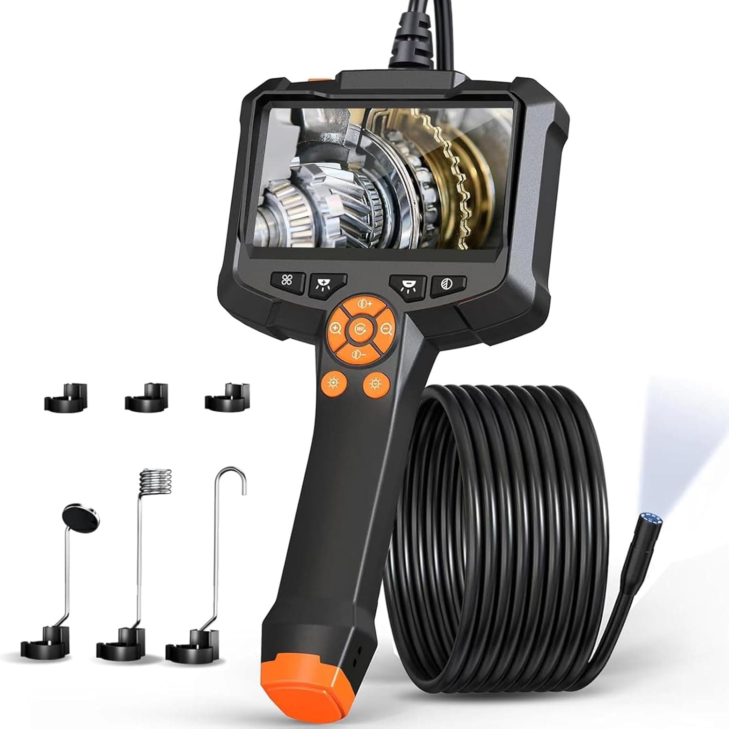 Endoscopio Cámara de Inspección, AOPICK 4.3'' Pantalla IPS 1080P HD Camara Inspeccion Tuberias con 8 Luces LED, IP67 Boroscopio Camara Endoscopica, Cable Semi-Rígido 5M, Herramientas Taller Mecanico