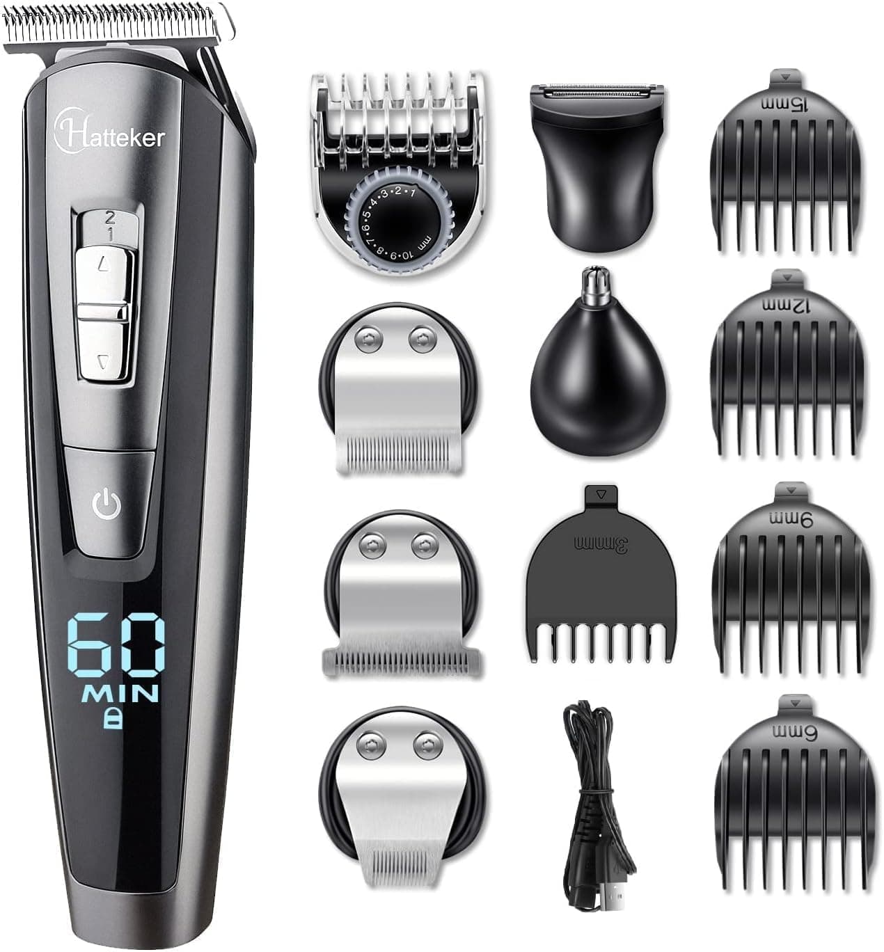Hatteker Barbero Electrico Cortapelos Profesional Hombre Recortador Pelo Cortadora de Pelo Recargable Máquina de Afeitar Recortadora Barba y Precisión Impermeable 5 en 1