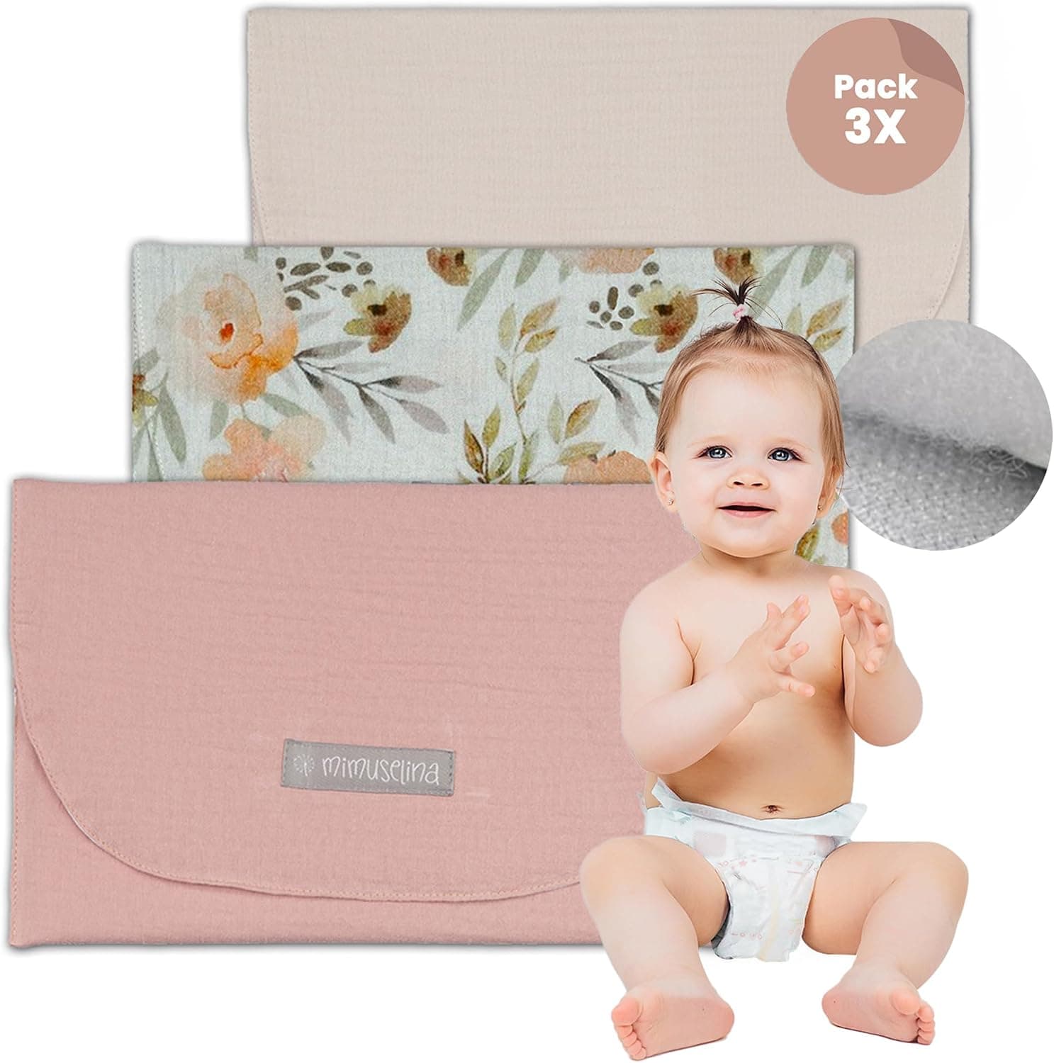 MIMUSELINA - 3X Bolsa Impermeable Bebe Guarderia para Muda | Bolsa Pañales y Toallitas Bebe | Organizador Ropa Bebe | Tela Impermeable (Hermoso/Arena/Rosa)