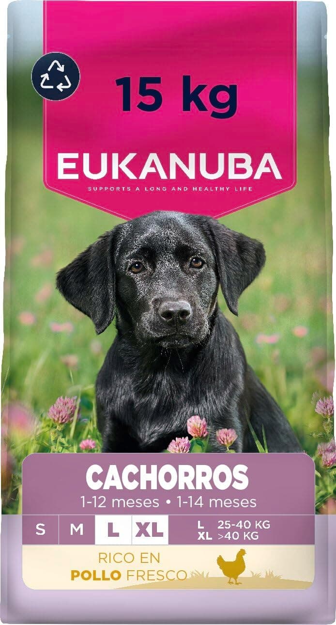 Eukanuba, alimento para Cachorros con Pollo Fresco para Razas Grandes - Alimento seco Premium para Perros Junior, 15 kg