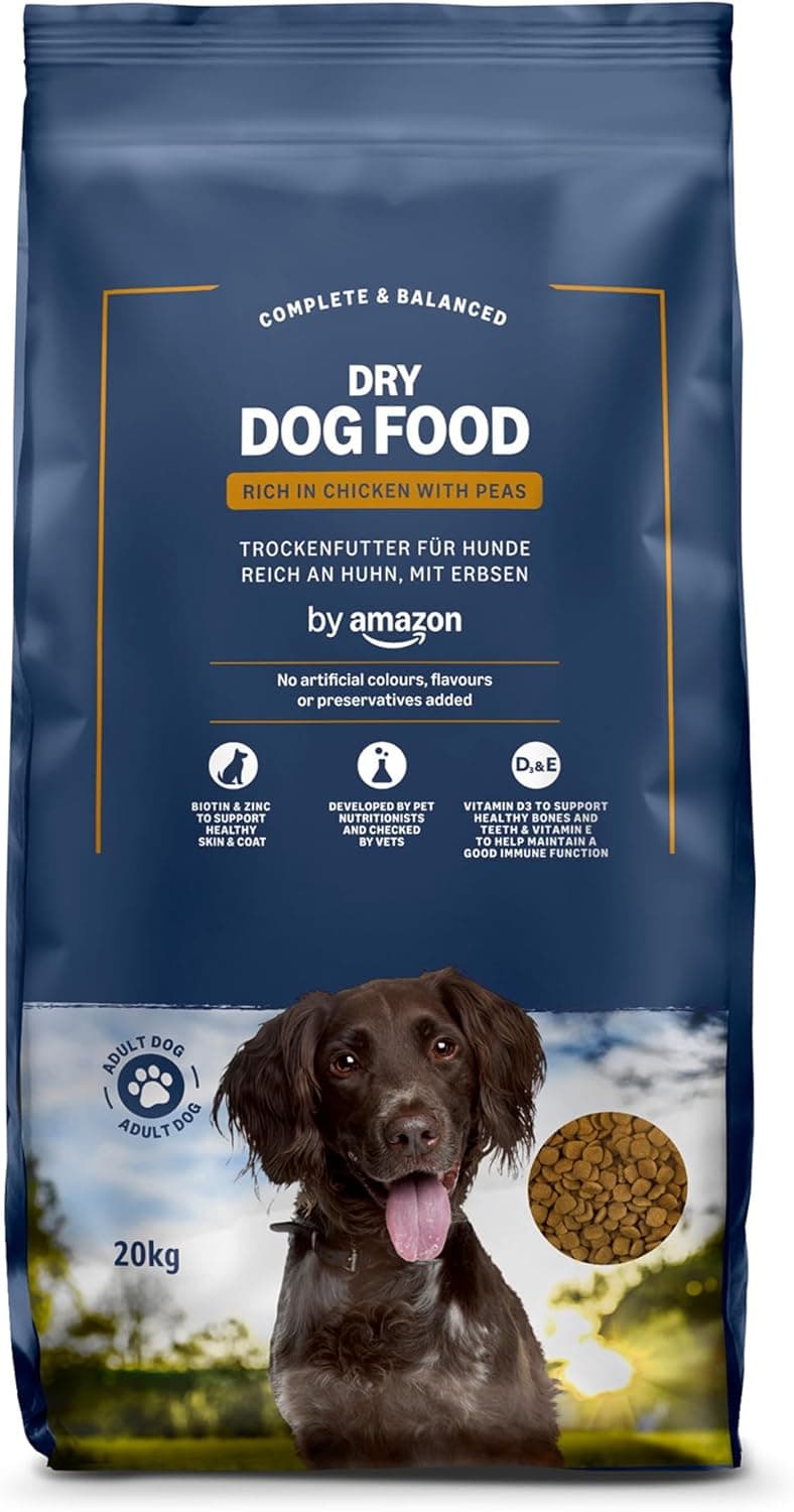 by Amazon - Alimento seco completo para perro adulto rico en pollo con guisantes, 20 kg (Paquete de 1)