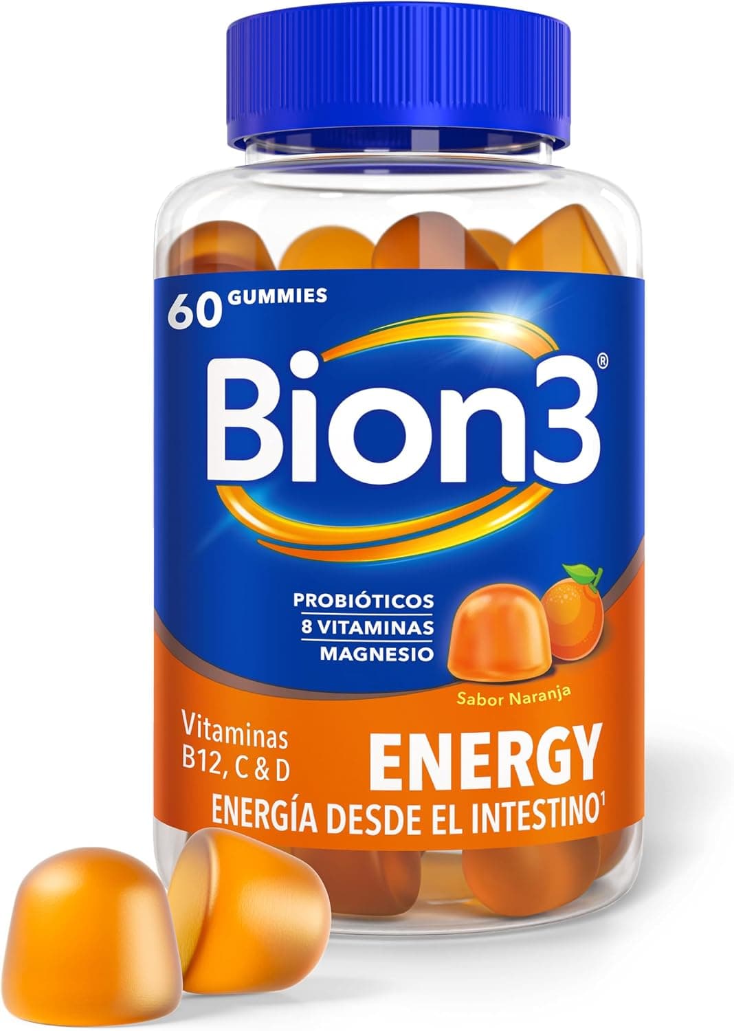 Bion 3 Gummies Energy para la Reducción de la Fatiga¹ con Vitamina C y Magnesio, Vitaminas B12, B1, B2, B3, B6, B7, D y Probióticos, 60 gummies