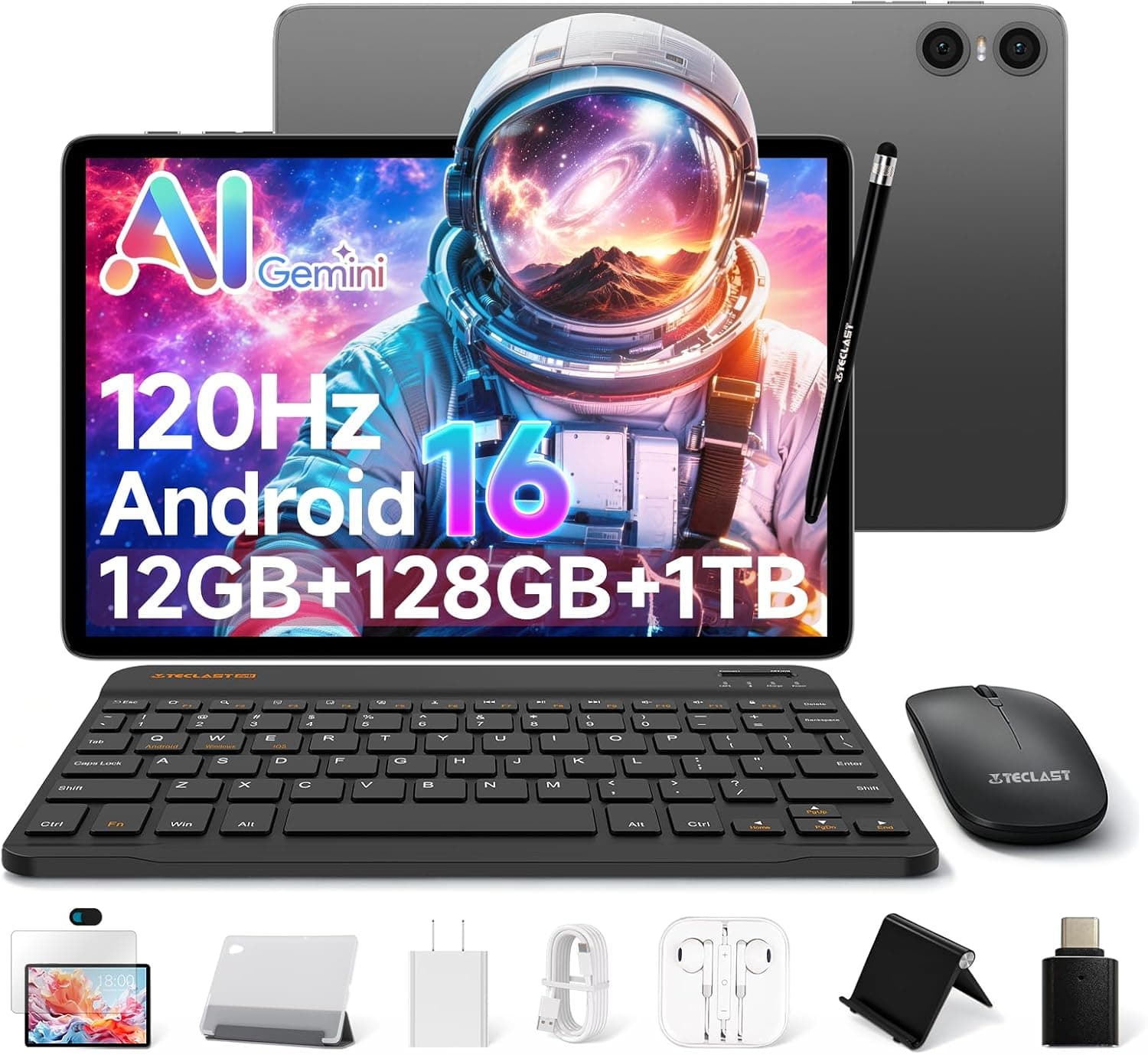 TECLAST P30T Tablet 10 Pulgadas Android 16 Tableta con 10 Accesorios, 12GB RAM+128GB ROM(TF 4TB), 2GHz Octa-Core CPU, Tablet con Teclado+Lápiz+Funda+Auriculares, 5G WiFi/Widevine L1/6000mAh/GPS, 2026