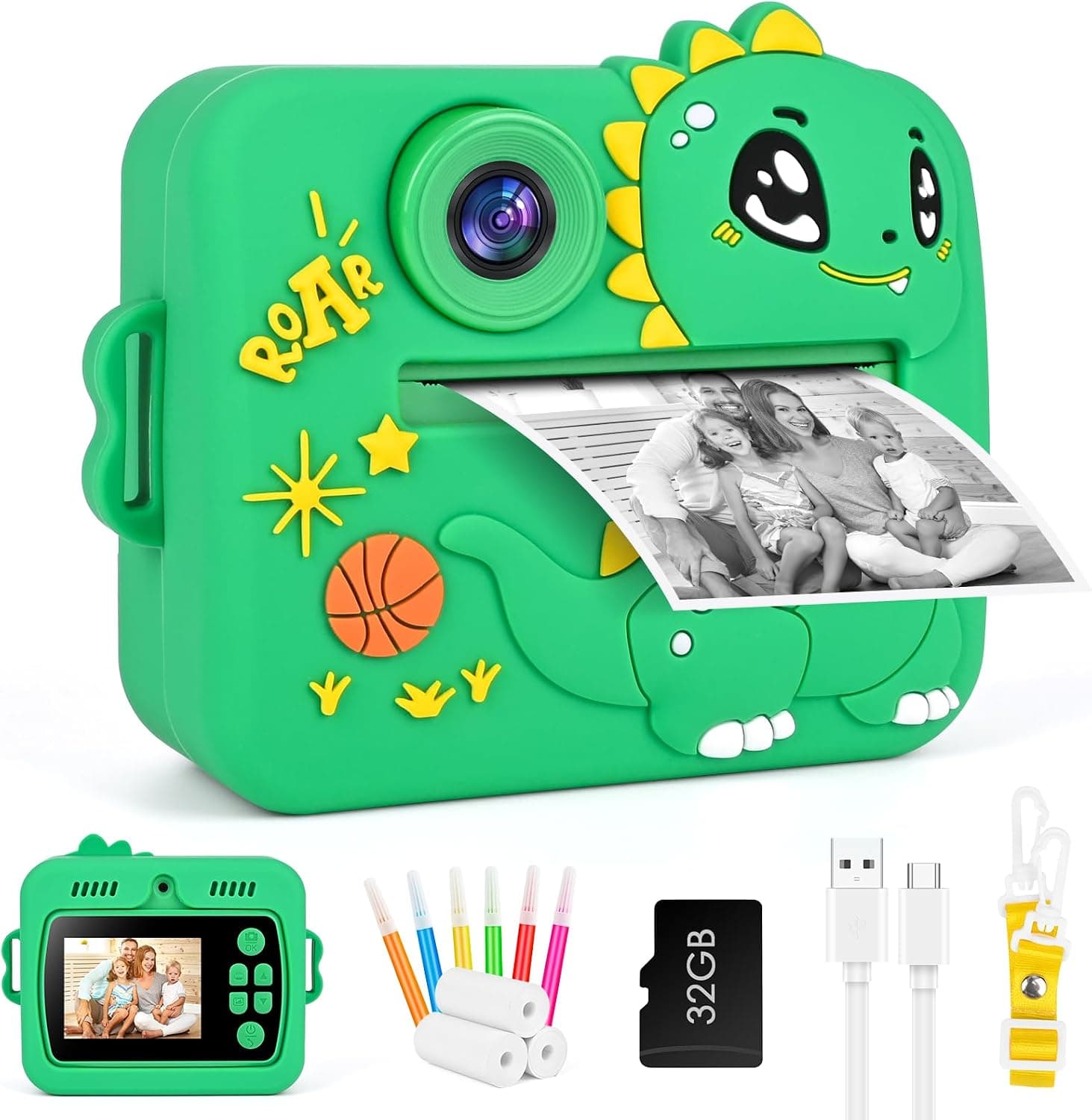 GuKKK Cámara Fotos Infantil Instantanea 12MP Selfi, Cámara Instantánea1080P 2,4''HD Video, Tarjeta SD 32GB, Regalo Comunión Niñas 3-12 Años Cumpleaños(Verde)
