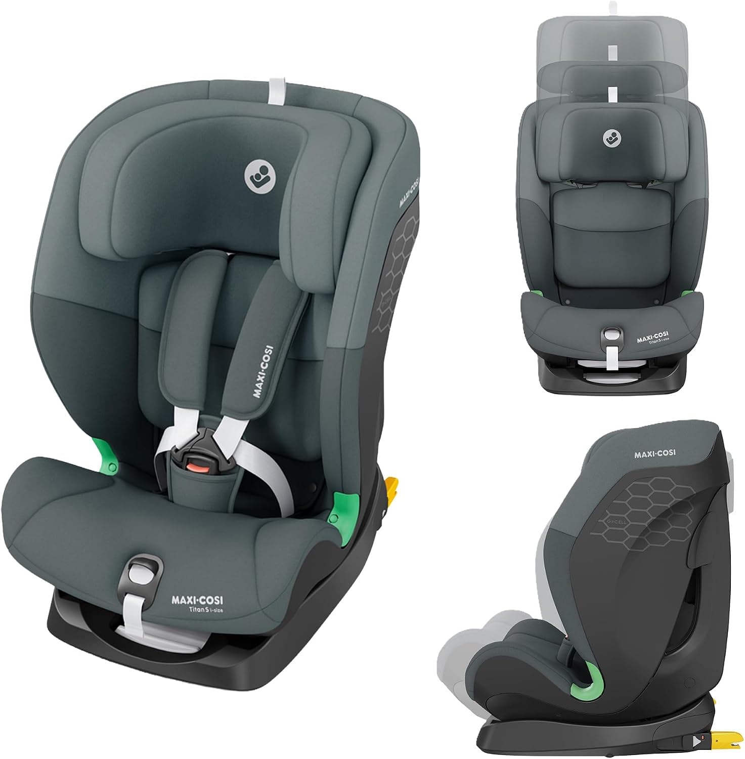 Maxi-Cosi Titan S i-Size, Silla coche multiedad, 15 meses-12 años (76-150 cm), silla coche ISOFIX, 5 posiciones de reclinado y 13 de reposacabezas, Protección G-CELL, Arnés 5 puntos, Tonal Graphite