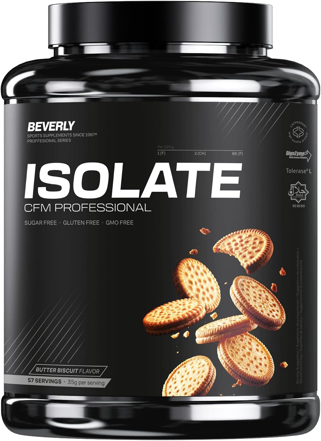 Beverly ISOLATE CFM – Proteína Aislada de Suero Premium (Whey Isolate) | 30 g Proteína | Baja en Lactosa y Sin Azúcares Añadidos | 58 Servicios | Desarrollo Muscular (2 Kg, Butter Biscuit)