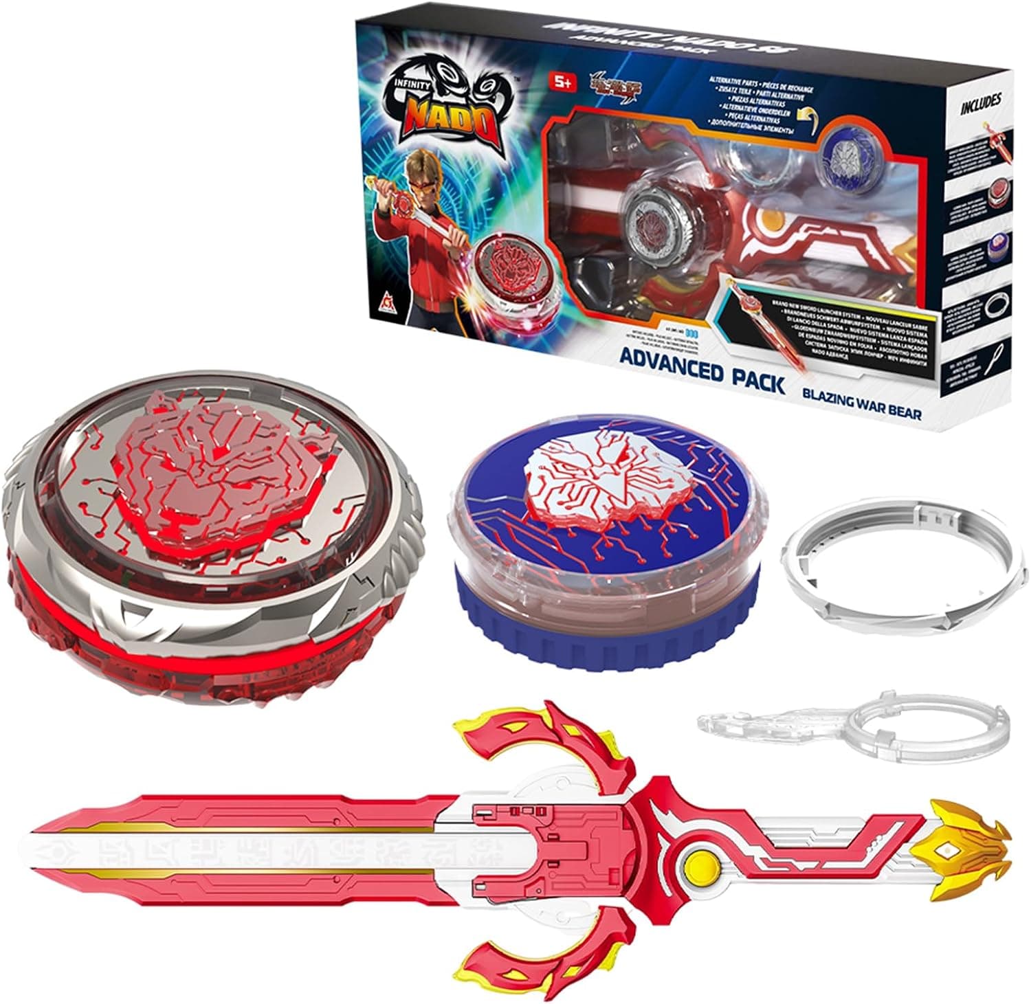 INFINITY NADO Lanzador Espada – Peonza Metal Luminosa + Centro 5+