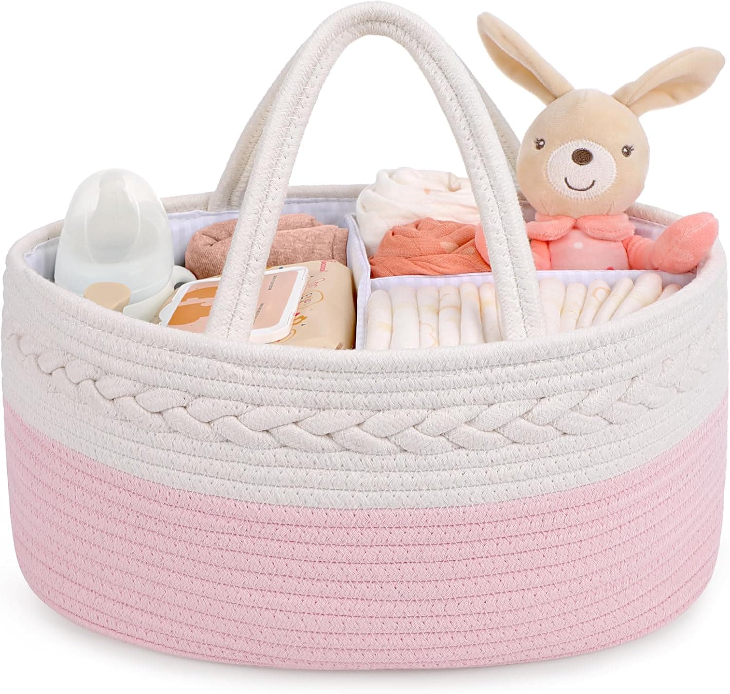 Maliton Organizador de pañales para bebé, cuerda de algodón para cambiador, almacenamiento de guardería, artículos para recién nacidos, Blanco Rosa