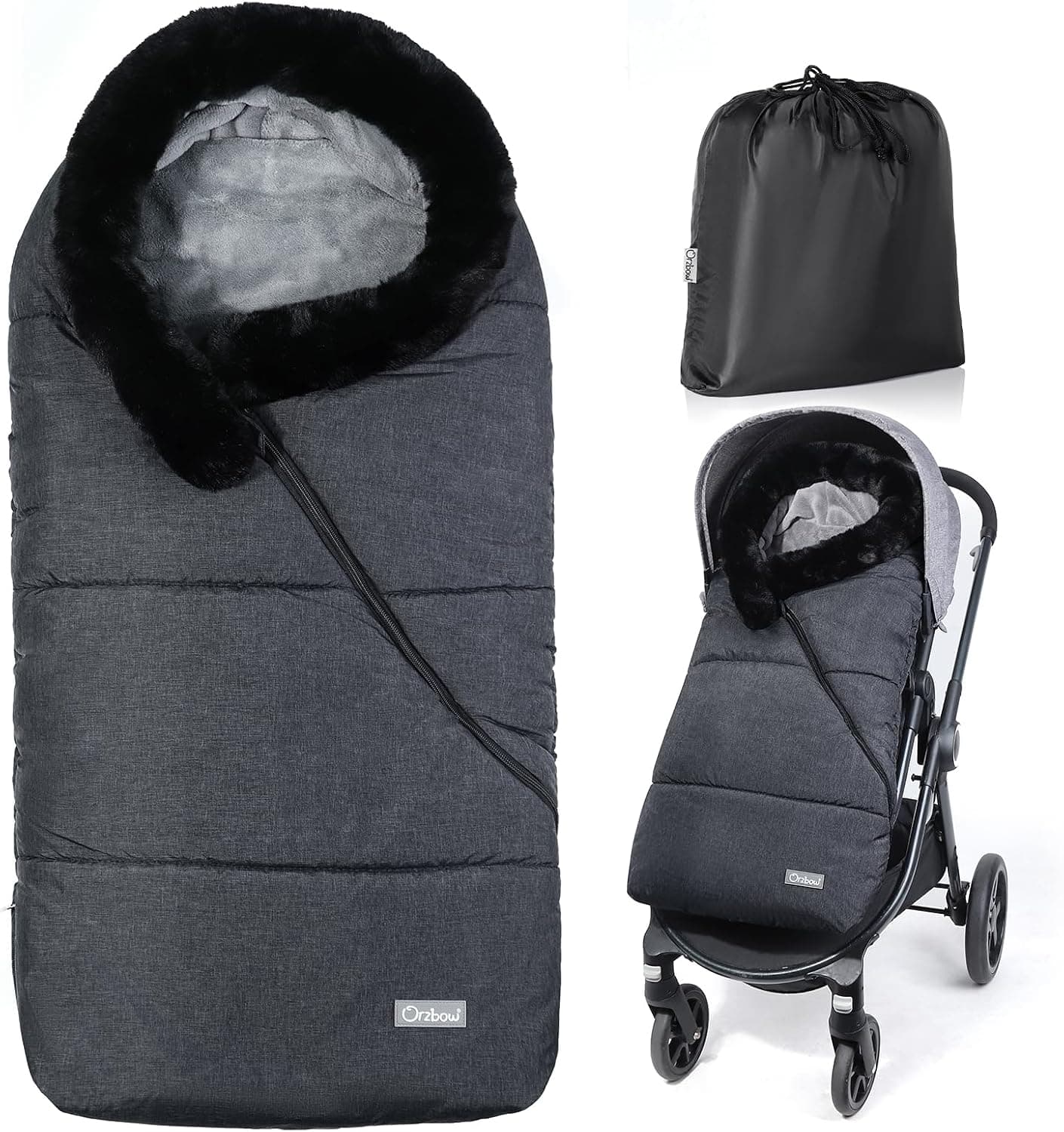 Orzbow Saco Silla Paseo Universal Invierno, Cuello de Pelo, Gris Oscuro