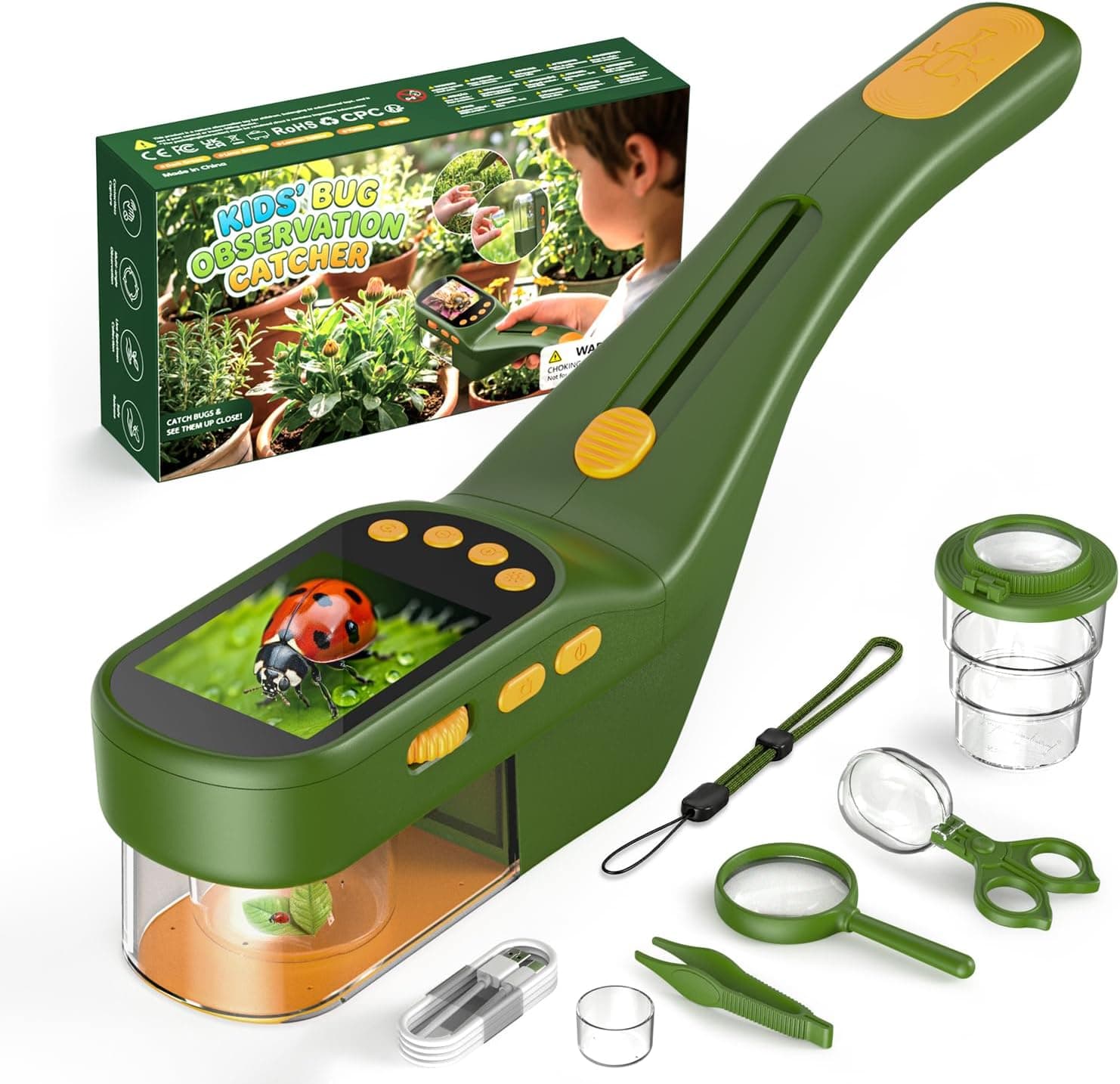 Microscopio Atrapa Insectos, Pantalla de 2.4", Juguete Infantil