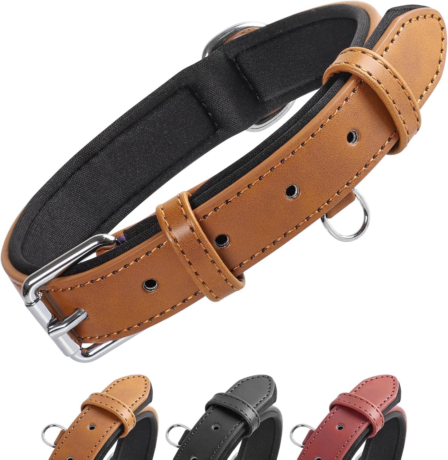 Grand Line Collar de Perro de Cuero, Collare Ancho y Grueso con Suave Acolchado,Collare de Perro en Piel Ajustables Resistentes para Perros Pequeños, Medianos, Grandes (Marrón, S)