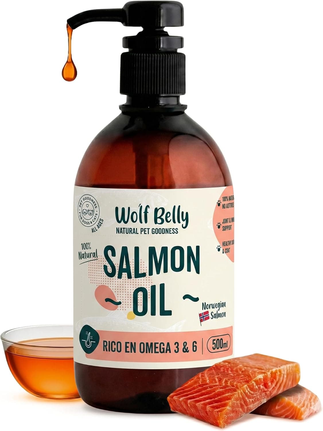 Wolf Belly - Aceite de Salmón para Perros y Gatos 100% Natural (500 ml)