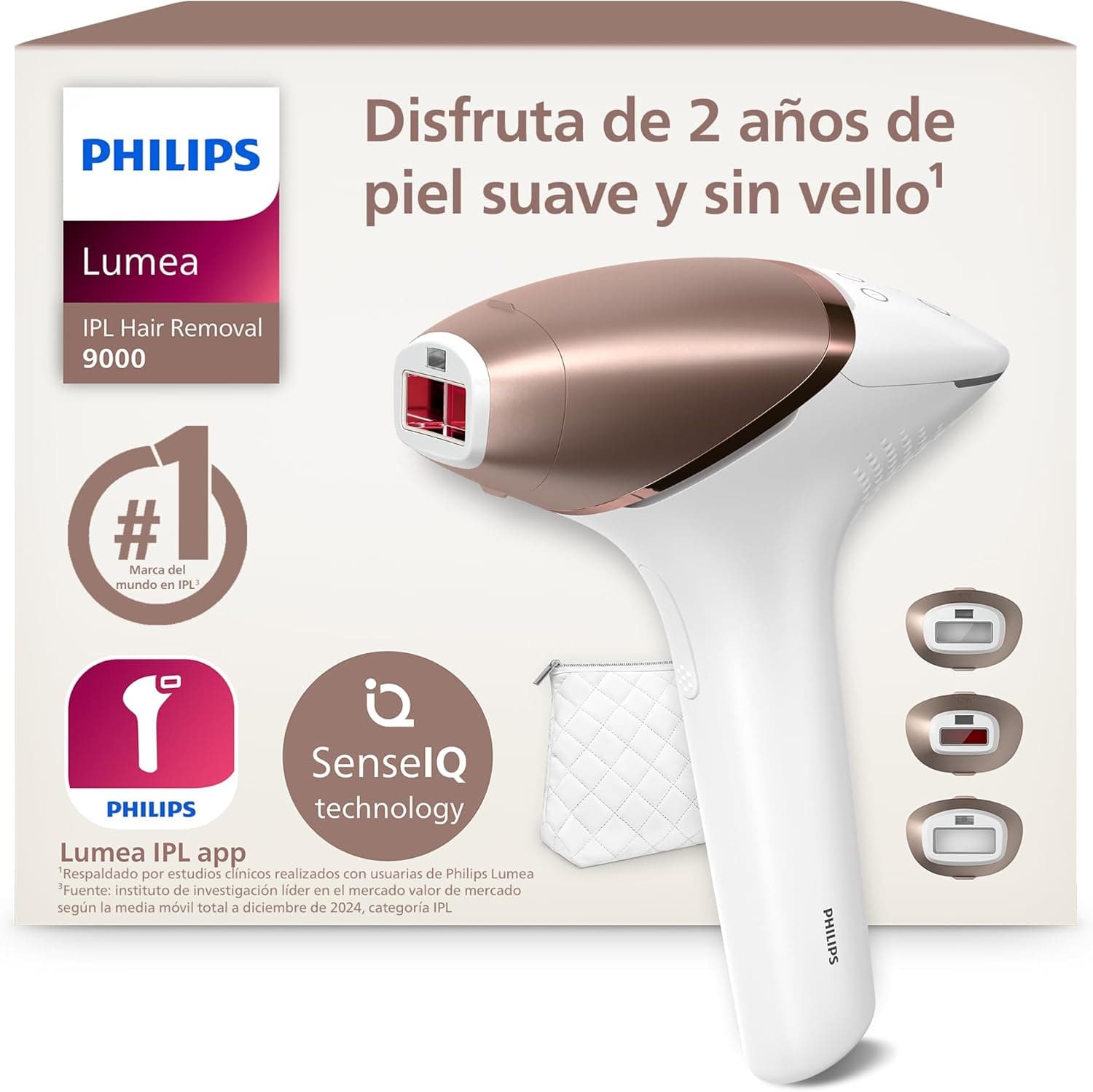 Philips Lumea serie 9000, dispositivo de depilación IPL, alternativa de depilación láser, tecnología SenseIQ, 3 accesorios para el cuerpo, la cara y zonas de precisión, con y sin cable, BRI955/00