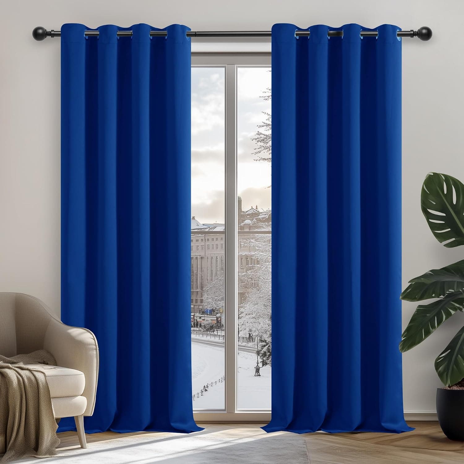 Deconovo Cortinas Opacas térmicas antifrío, para Sala de Estar, Dormitorio, diseño Moderno, con Ojales, 132 x 160 cm (Ancho x Alto), Azul Real, 2 Unidades