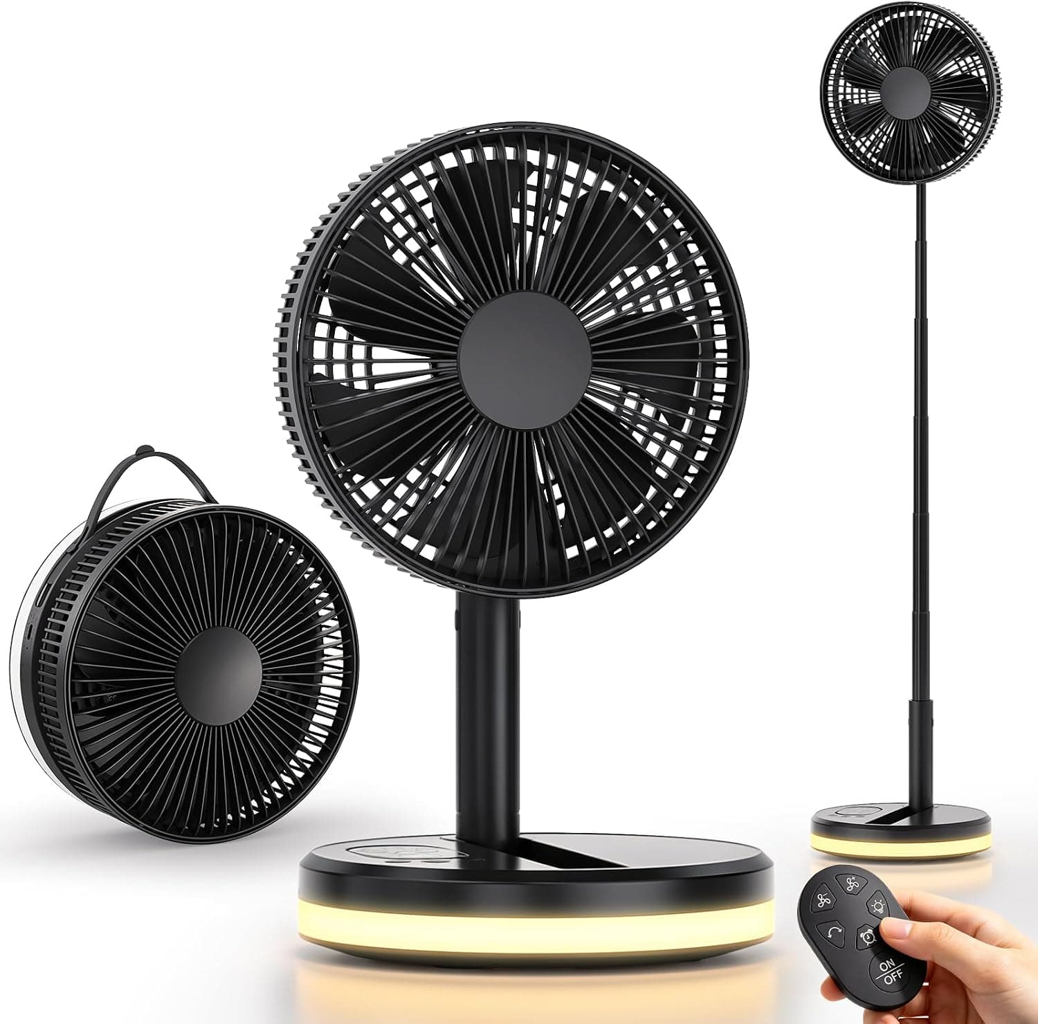 Ventilador de Pie Portátil Plegable Oscilante - 7.8" 16000mAh Bateria Recargable USB C Pequeño Mesa Ventiladores con Control Remoto, Ventoinha Pedestal Silencioso para Hogar Dormir Oficina Viaje
