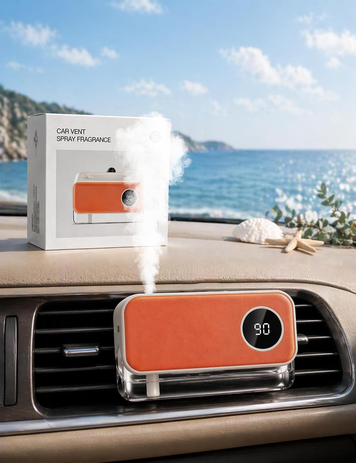 Ambientador Coche Electrico para Rejillas, Perfume Coche 20ml Océan, Difusor Ultrasónico, 3 Modos de Pulverización, Ambientador de Coche con Encendido/Apagado Automático, Batería Recargable, CFK 470