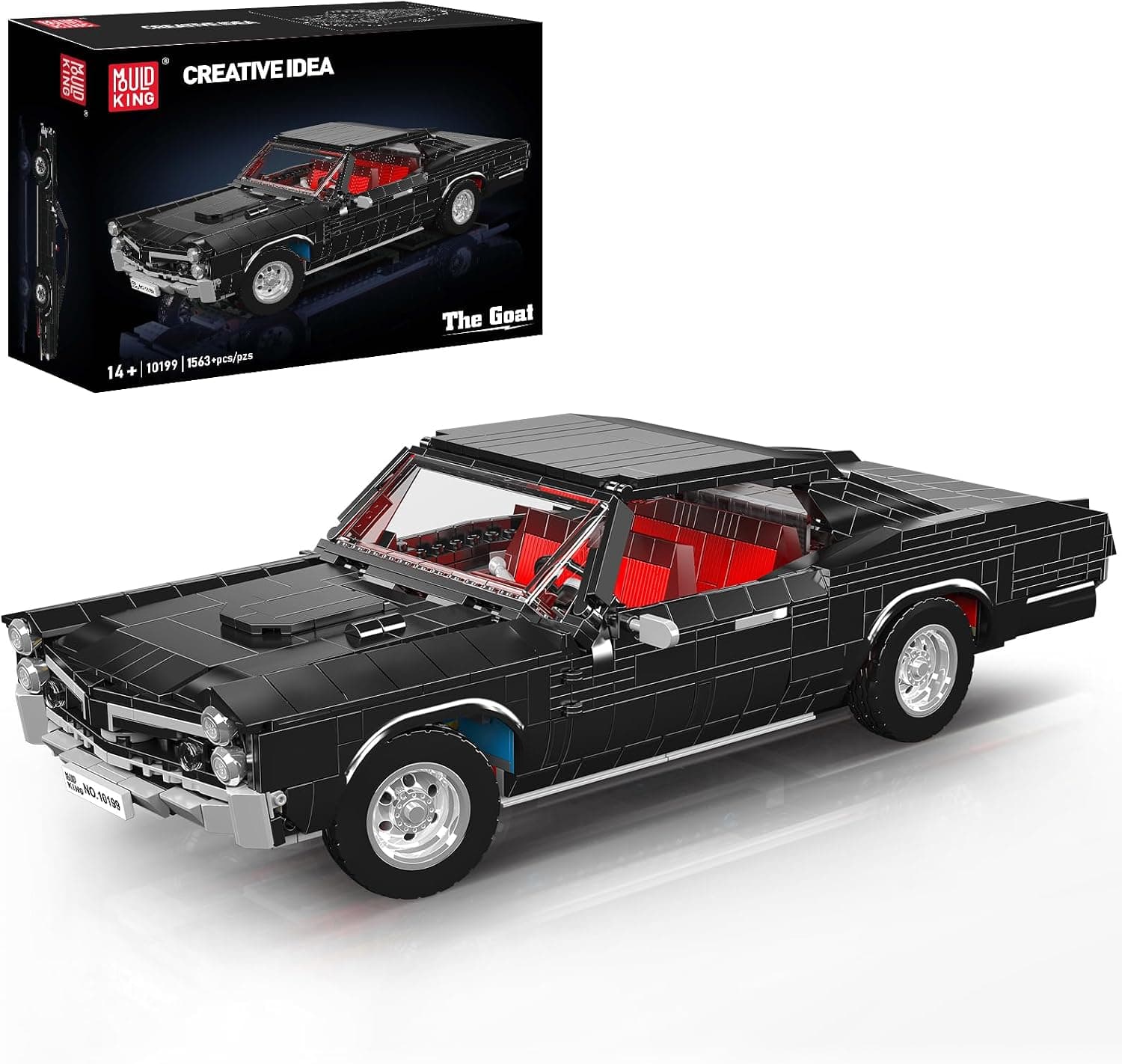Mould King Modelo 10199 Muscle-Car, 1563 piezas Modelo clásico de coche americano con diseño realista, versión estática, bloques de construcción de coches deportivos (a partir de 14 años)