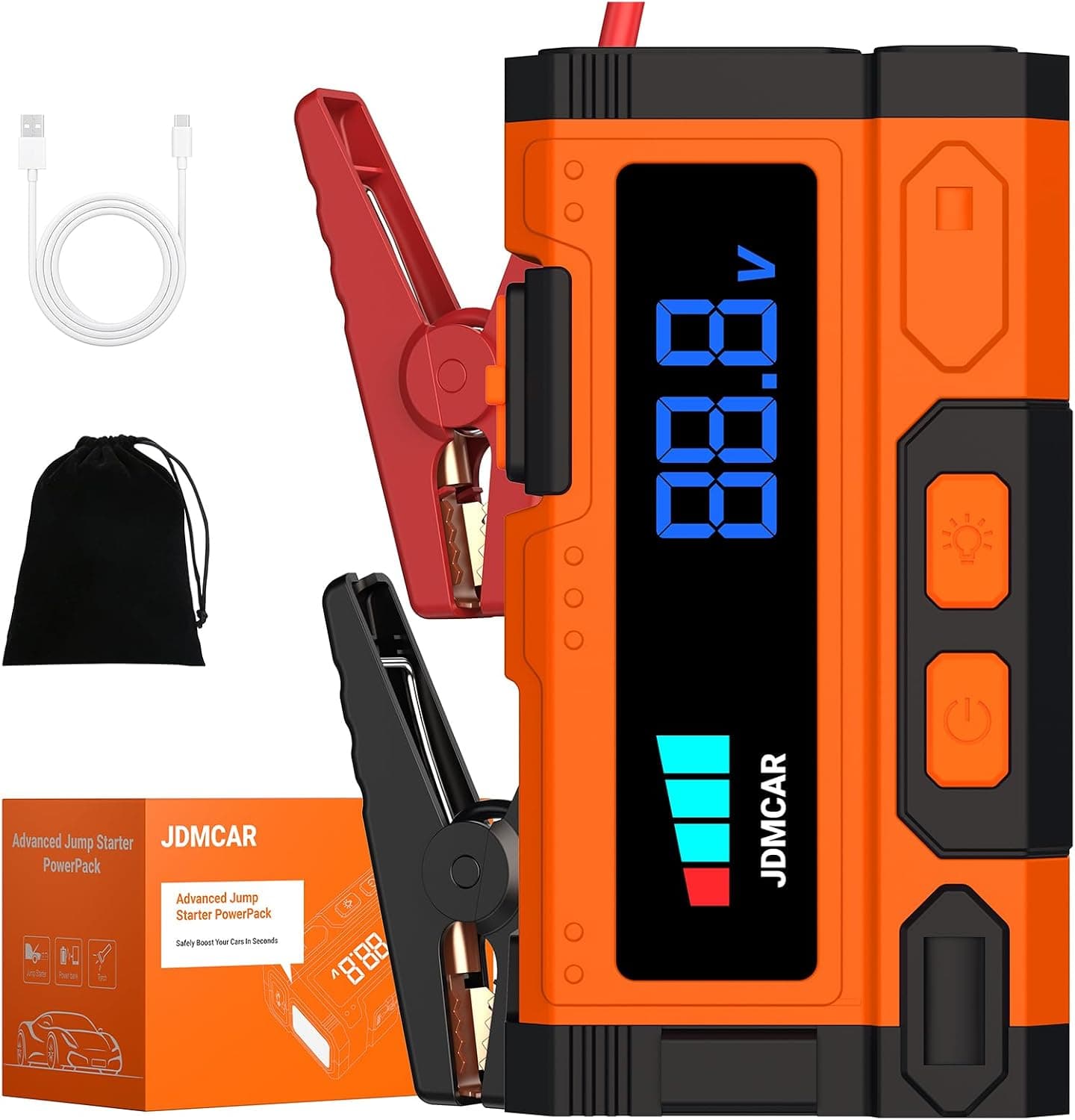 JDMCAR Arrancador de Baterias Coche - 3 en 1 con Pantalla LCD
