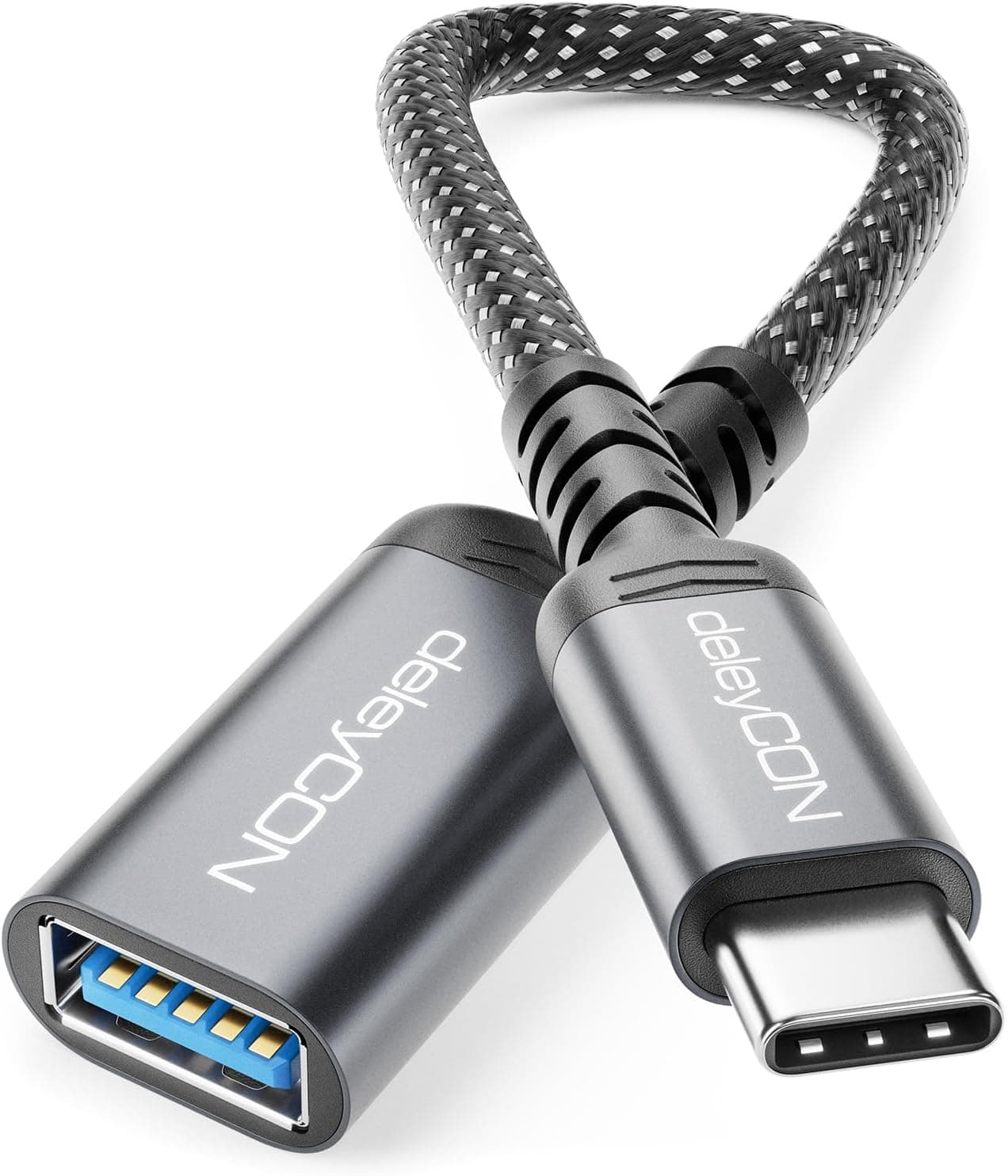 deleyCON Adaptador USB-C a USB 10 Gbps OTG - Conector USB-C a Puerto USB-A - Cable para iPhone 17/16/15 Air/Pro/MAX, Galaxy S25/S24/S23, A56, A16, Tablet, MacBook, iMac, iPad, Portátil, etc.