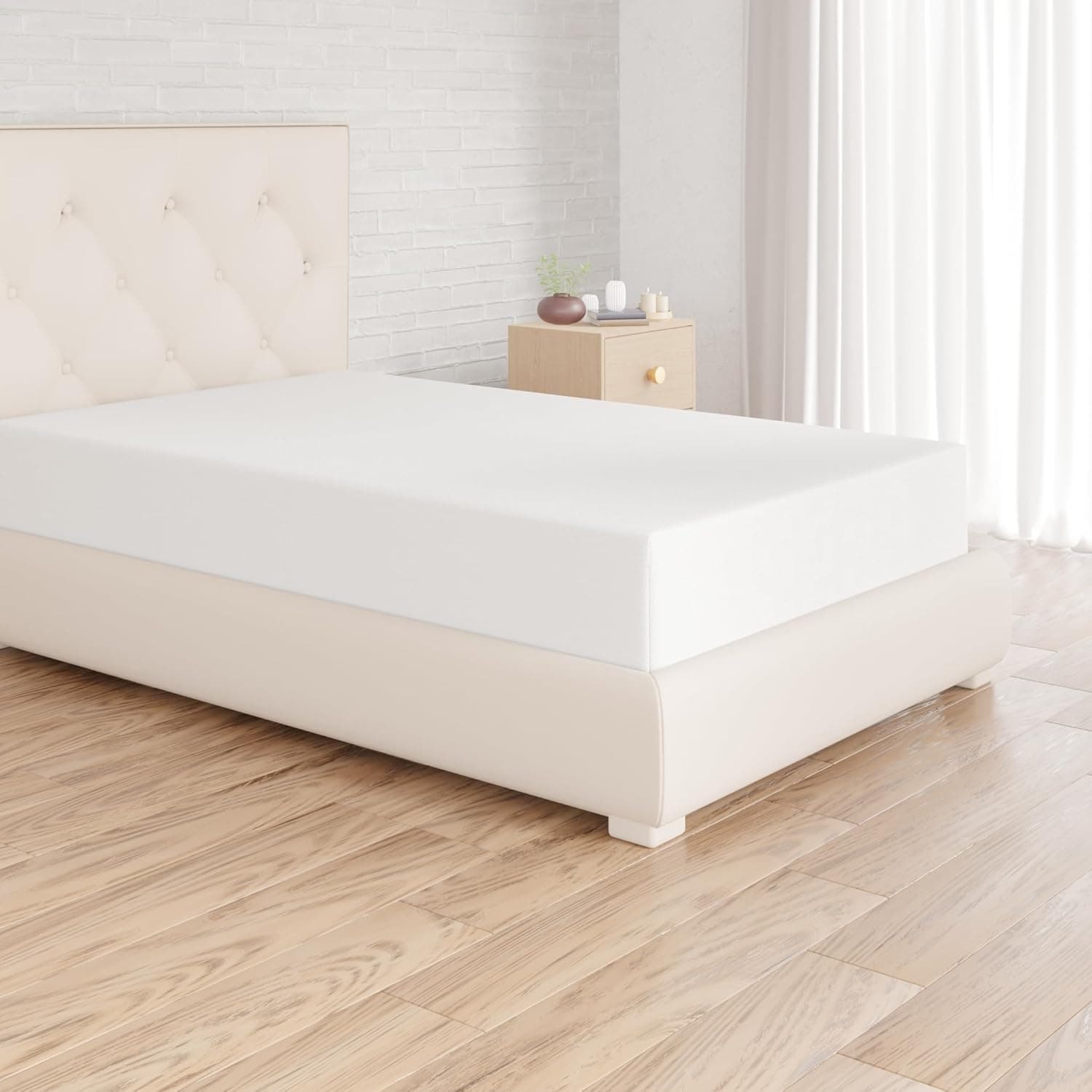 Amazon Basics Sabana Bajera Ajustable, 90 x 190 x 30 cm, de Poliéster Microfibra, Blanco