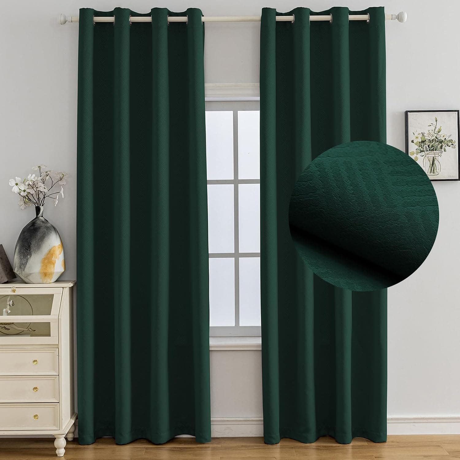 Ystyle Cortinas Termicas Aislantes Frio y Calor Opacas Dormitorio 2 Piezas, 117x137 CM, Modernas Blackout Cortinas con Ojales para Habitacion Salon, Verde Scuro
