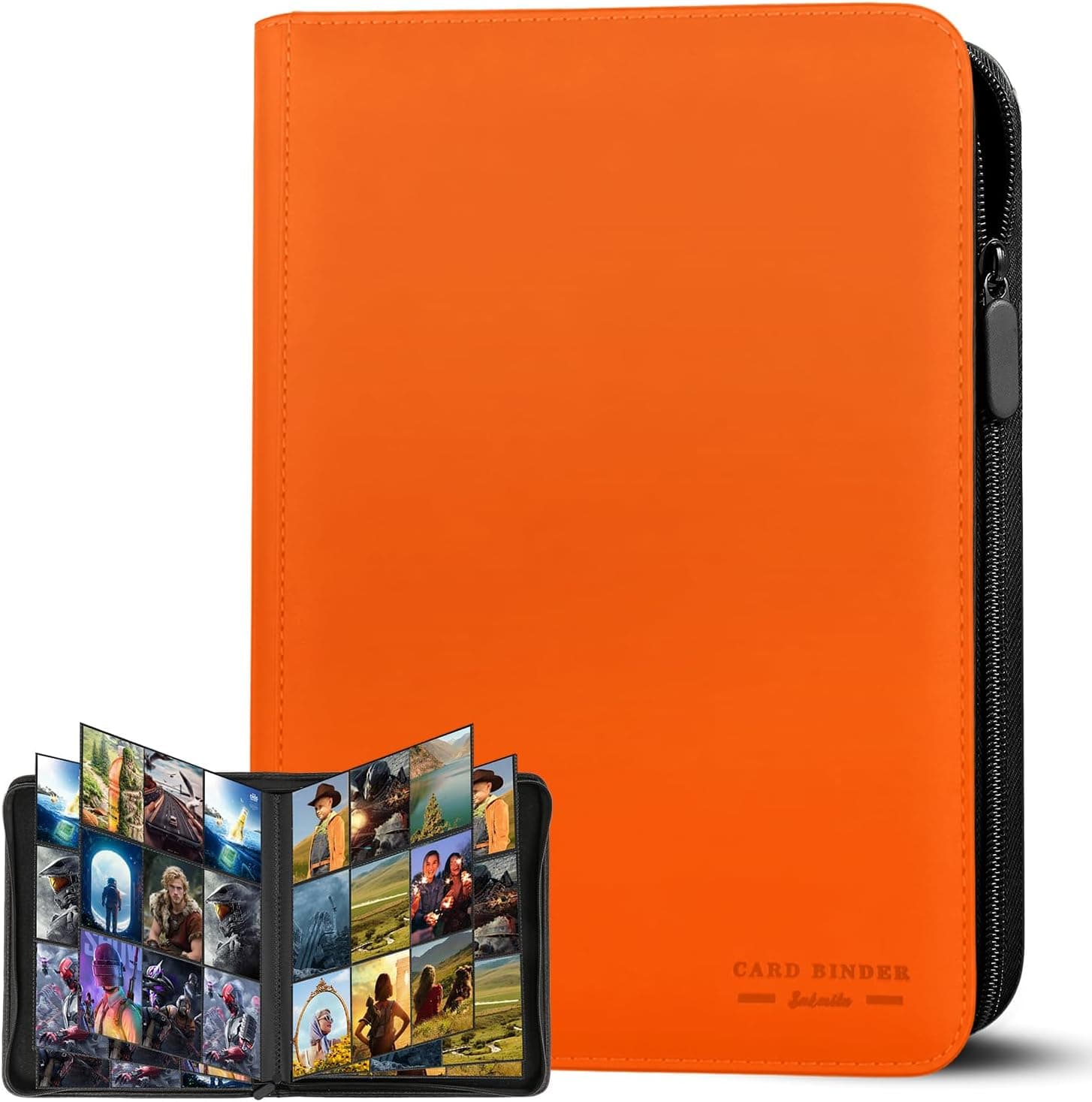 Álbum de Tarjetas Coleccionables, 30 Páginas y 9 Bolsillos, Capacidad para 540 Cartas, Carpeta con Cremallera y Carga Lateral, Compatible con Magic, YuGiOh, MTG y TCG – Naranja