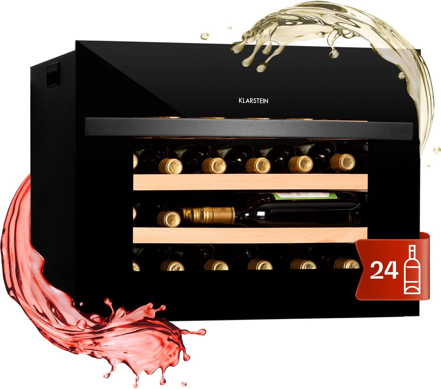 KLARSTEIN Vinoteca para Vinos, de 51L Nevera Vino Una Zona, Botellas Vino, Proseco y Cervezas, Vinoteca Pequeña Puerta Cristal para Interior y Exterior, Nevera Vinos Capacidad 24 Botellas