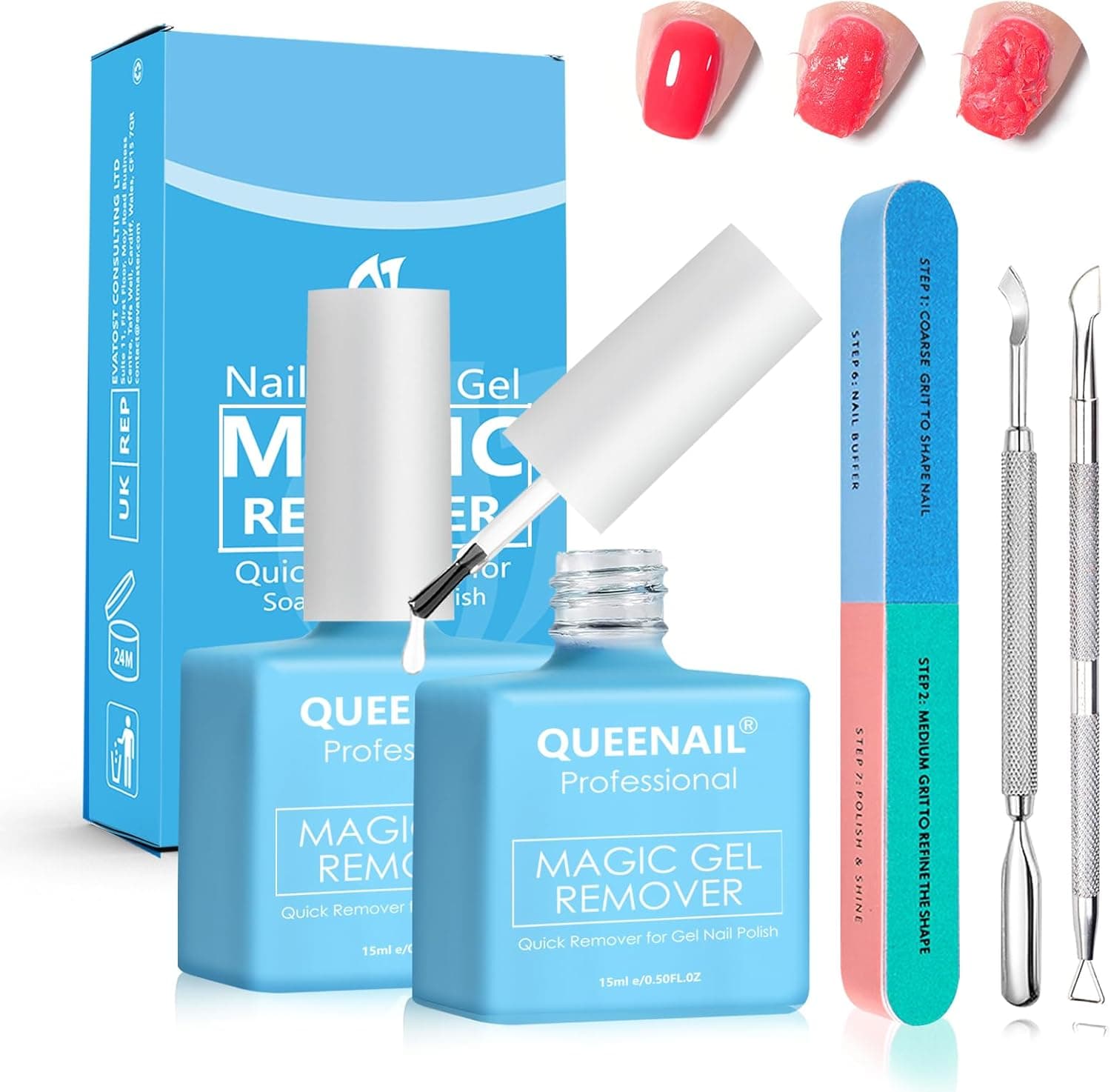 2 Piezas Gel Nail Removedor Set,Removedor Esmalte con Lima de Uñas y Empujador De Cutícula,Elimina rápida y fácilmente el esmalte De uñas,Adecuado para amantes de la manicura