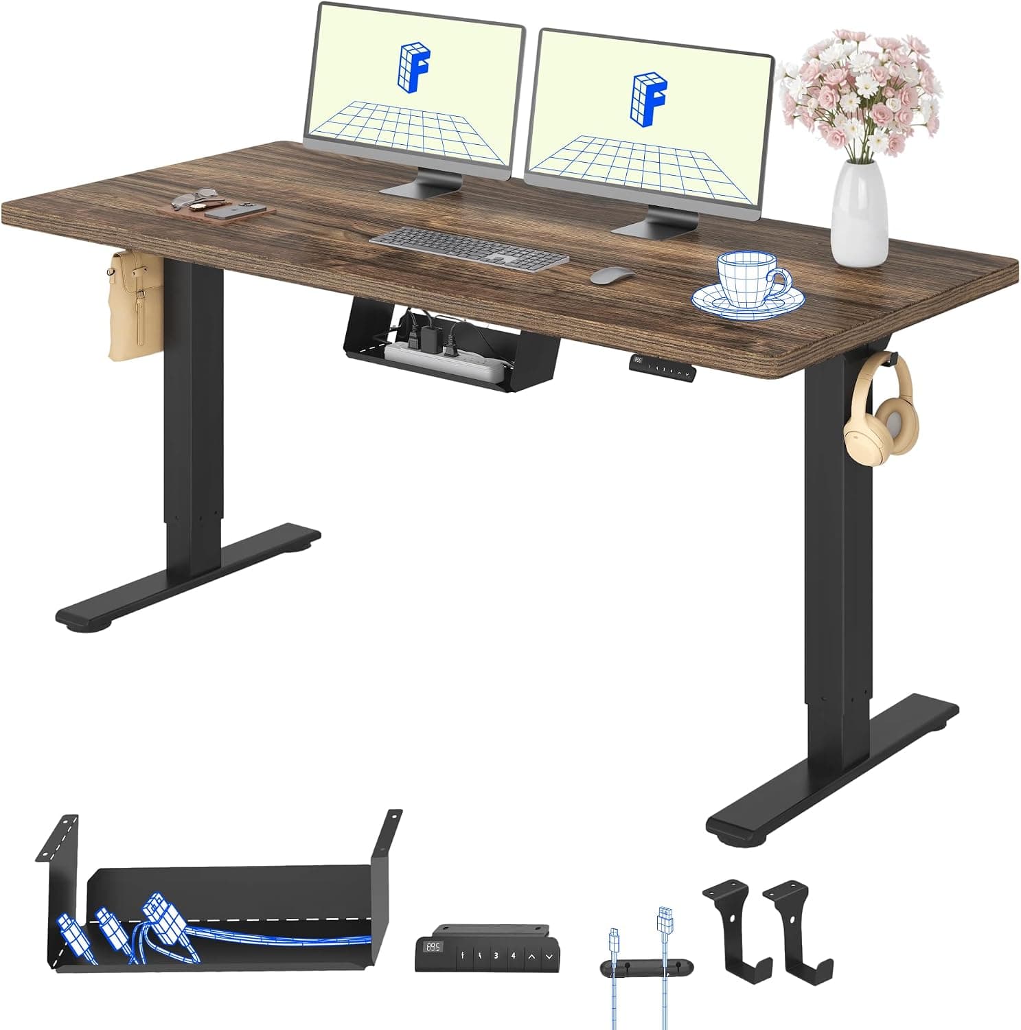 FLEXISPOT Escritorio Elevable con Dos Motores, Tablero Entero 140x80 cm, Capacidad 100 kg, Escritorio Altura Ajustable, Sistema Anticolisión, Panel de Memoria