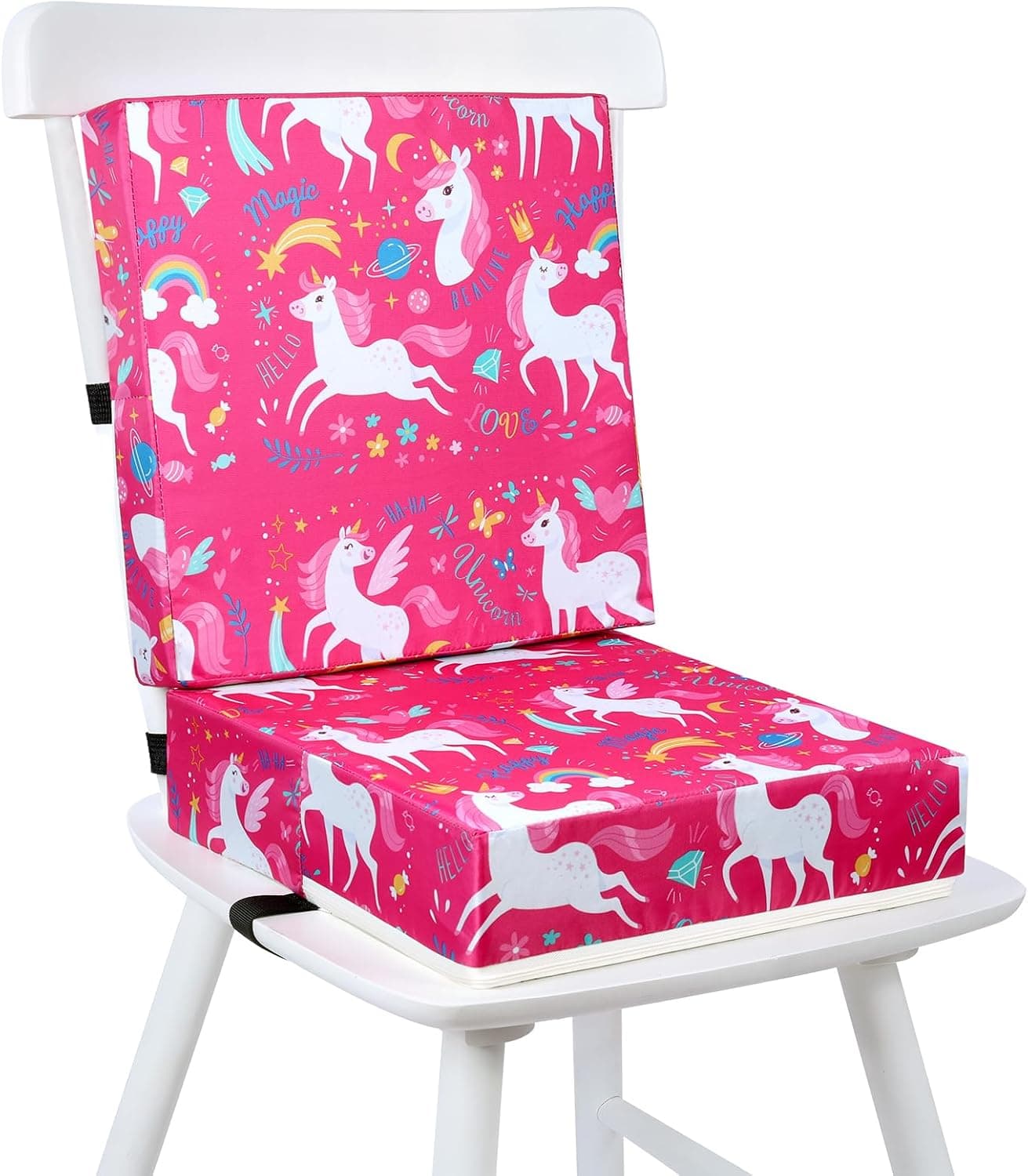Vicloon Cojin Elevador para Silla Infantil, Silla Elevadora, Base Antideslizante, Alzador Elevador Silla para el Hogar y Los Viajes, con Respaldo (Rosa Unicornio)
