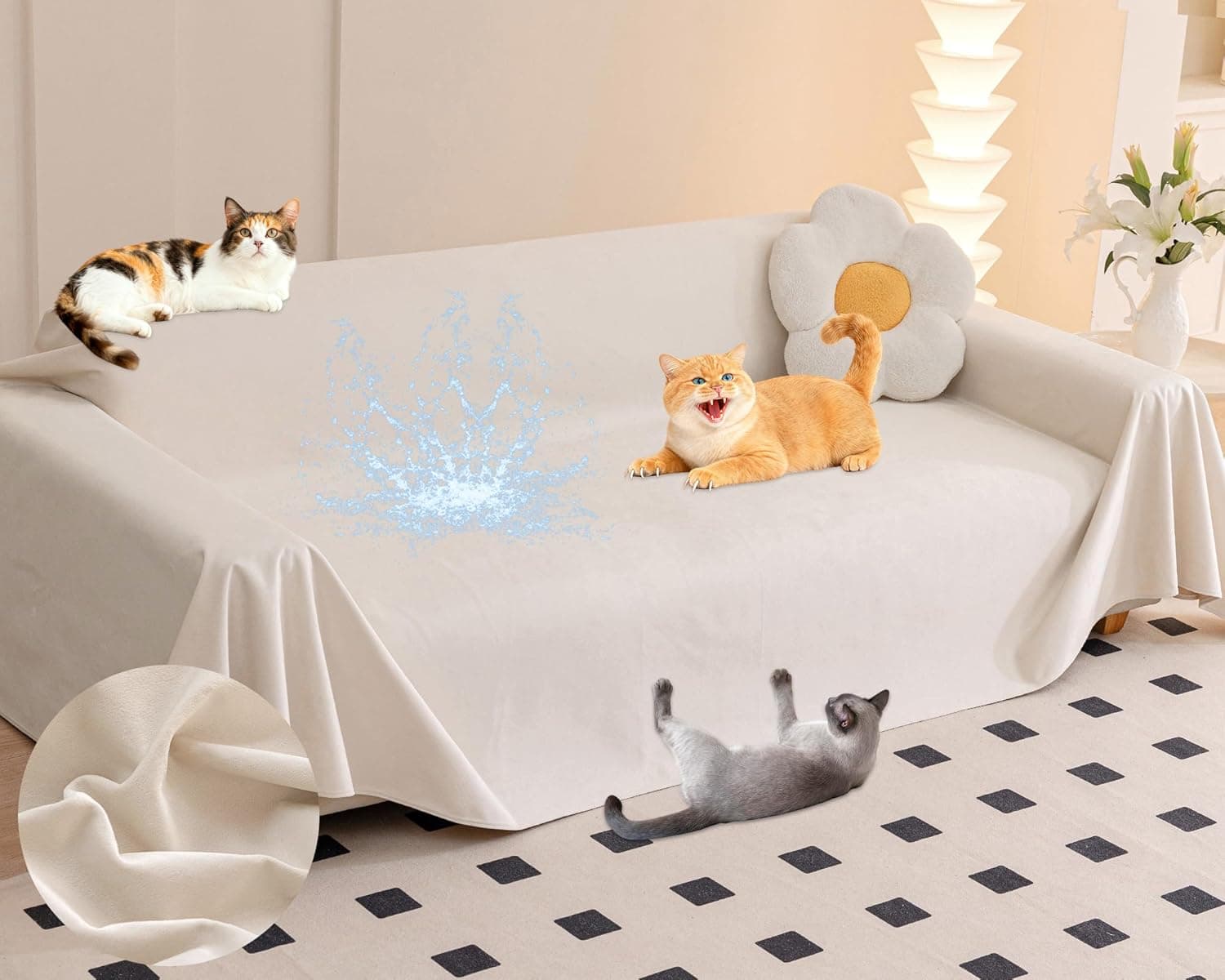 Loiion Funda Antiarañazos Gatos Impermeable Antideslizante Beige 300x180cm