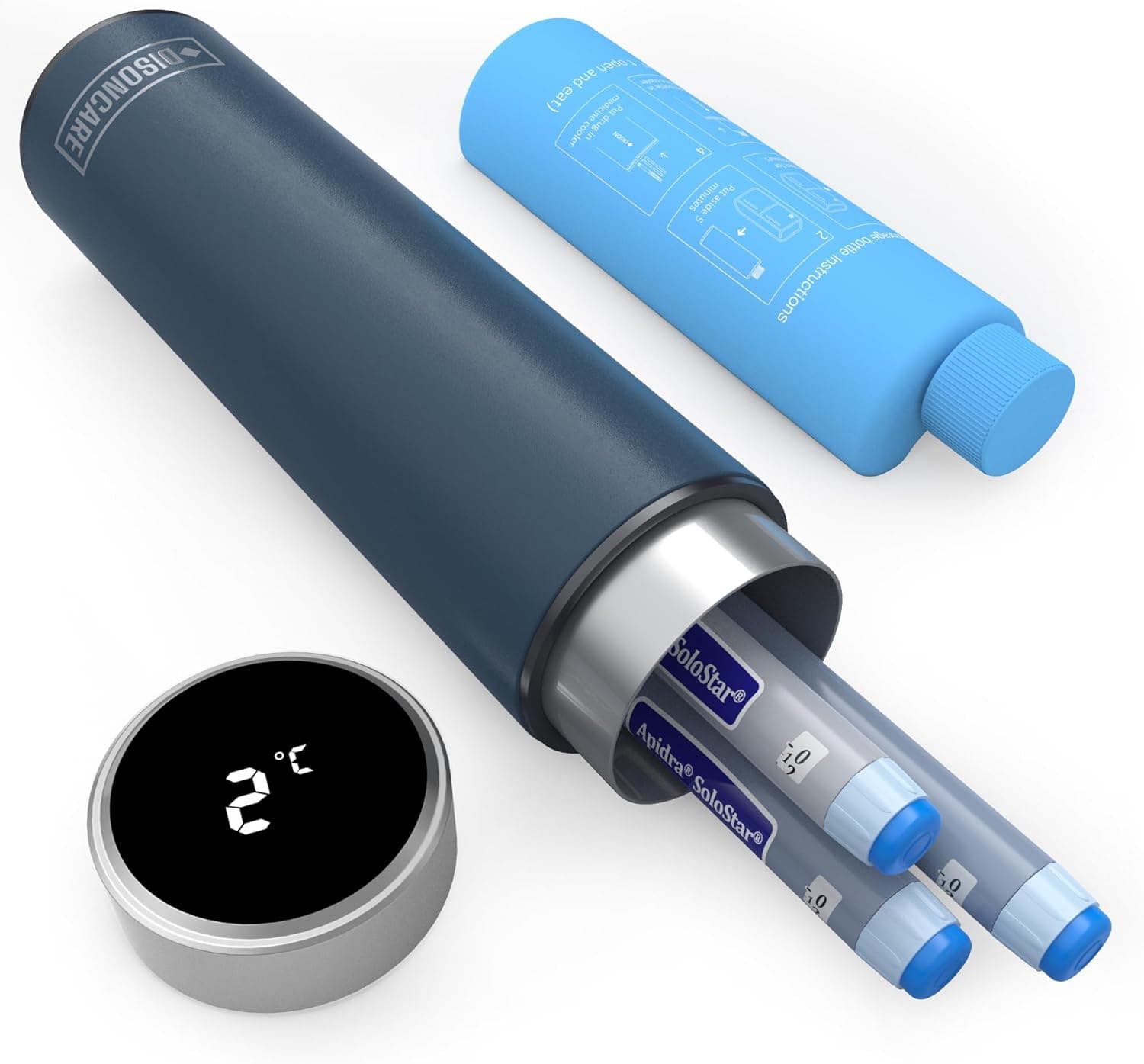 DISONCARE 60H Smart Nevera Portatil Insulina Viaje Temp-display,Estuche Isotermica Medicamentos Para Diabetes,Enfriamiento Con 2 Enfriadory y QR Alerta MéDica(Marino Azul)