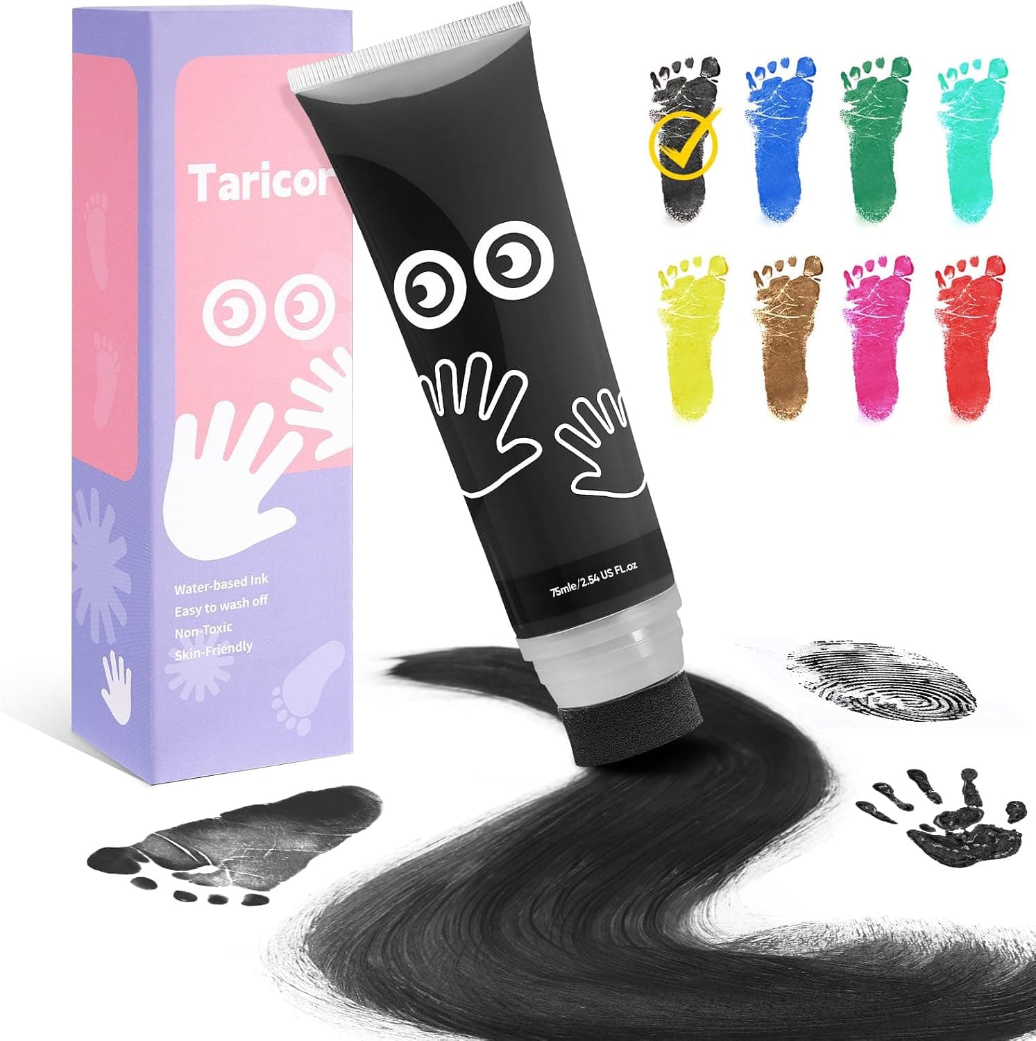 75ml Huella Mano Pie Con Esponja, Pintura Huella Bebe, No Tóxicas Pintura Huellas, Tinta para Huellas Bebe para Regalo De Bautizo, Ideal Para Guardería, Escuela y Hogar