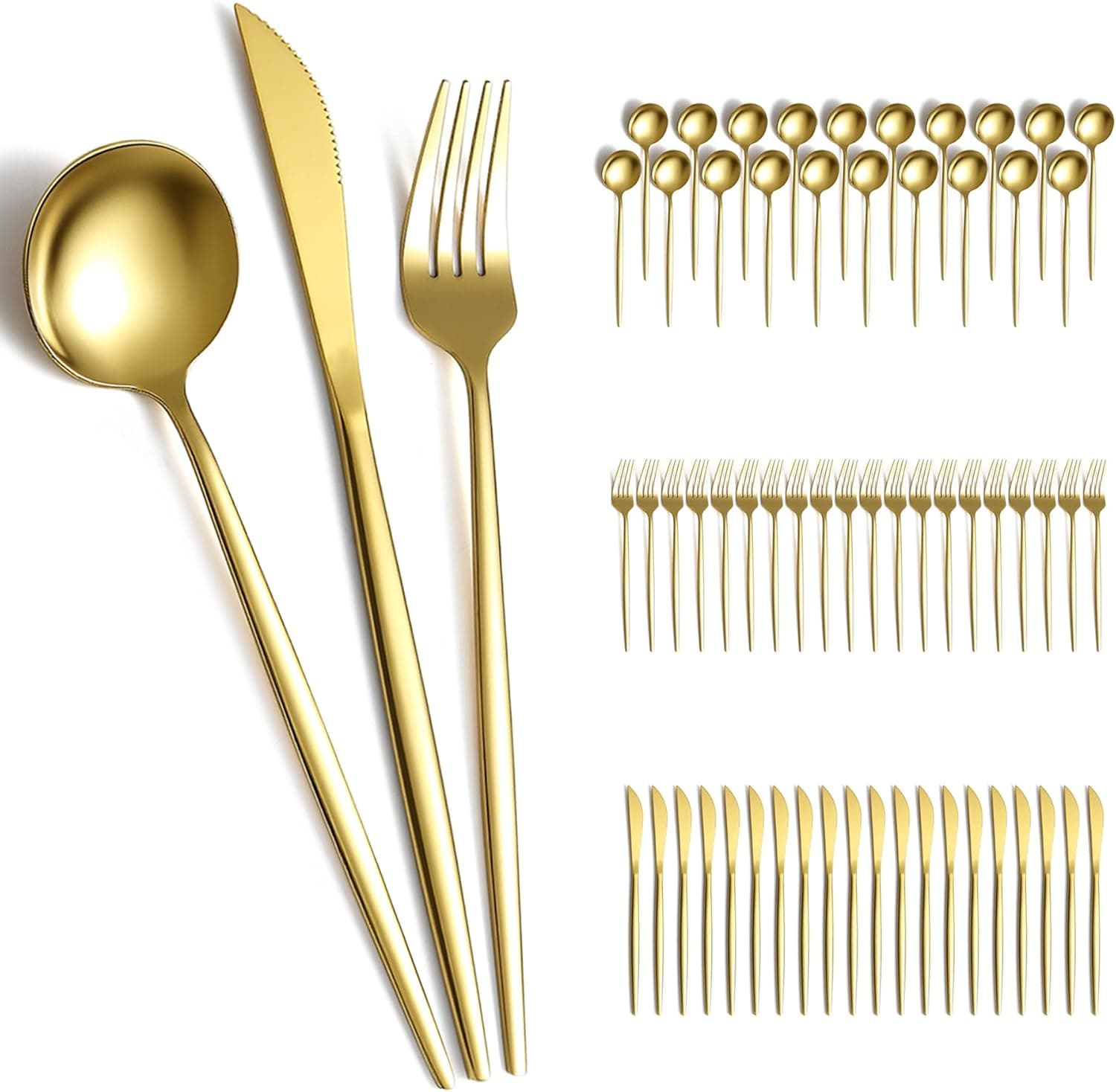 Evanda Juego de Cubiertos de Oro 60 Piezas para 20 Personas - Acero Inoxidable Chapado en Oro Titanio - Cuchillos, Tenedores y Cucharas para Bodas y Fiestas