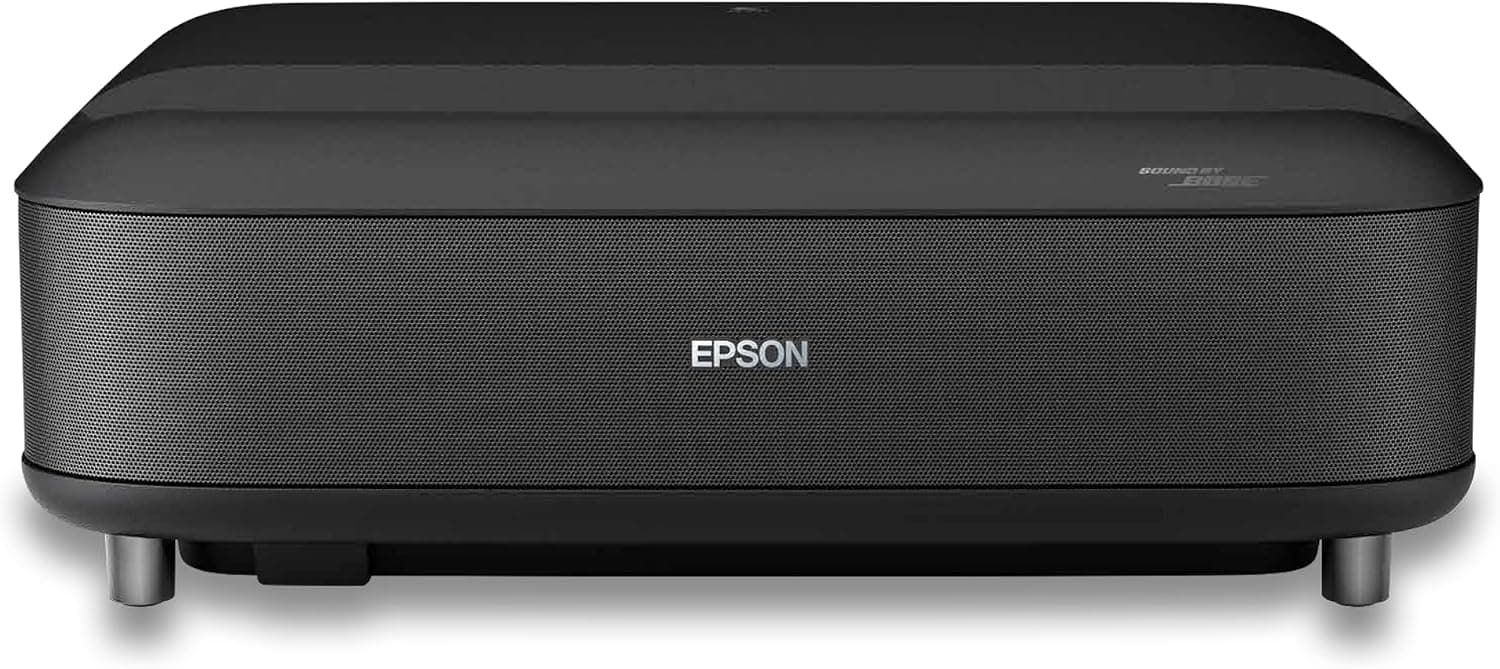 Epson Lifestudio Grand EH-LS670B | Proyector láser Smart TV de Distancia ultracorta | 4K Pro‑UHD | 3600 lúmenes | Imágenes con IA | Sound by Bose | Google TV | hasta 120″ | Garantía de 5 años | Negro