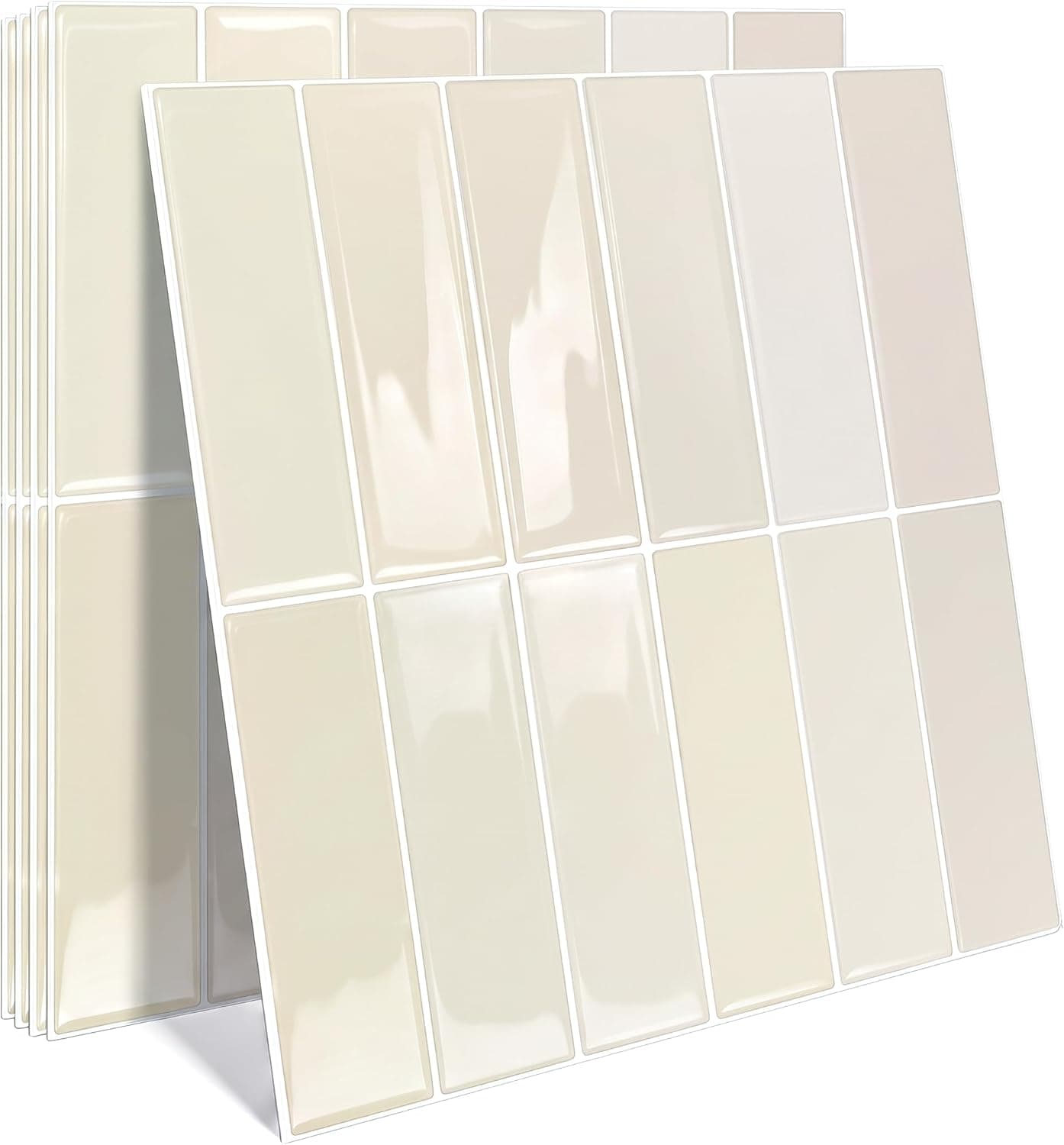 Yoillione Gruesos Azulejos Adhesivos Cocina: Azulejos Autoadhesivos para Cocina Baño - 3D Rectángulo Metro Baldosa de Pared (5 Piezas, Beige)