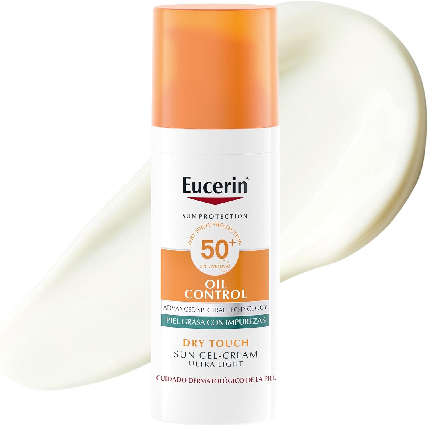 Eucerin Sun Gel Crema Oil Control Dry Touch FPS 50+ (50 ml), protección solar facial 50+ con filtros UVA/UVB, crema solar para piel grasa y propensa al acné, crema de sol con textura ultraligera