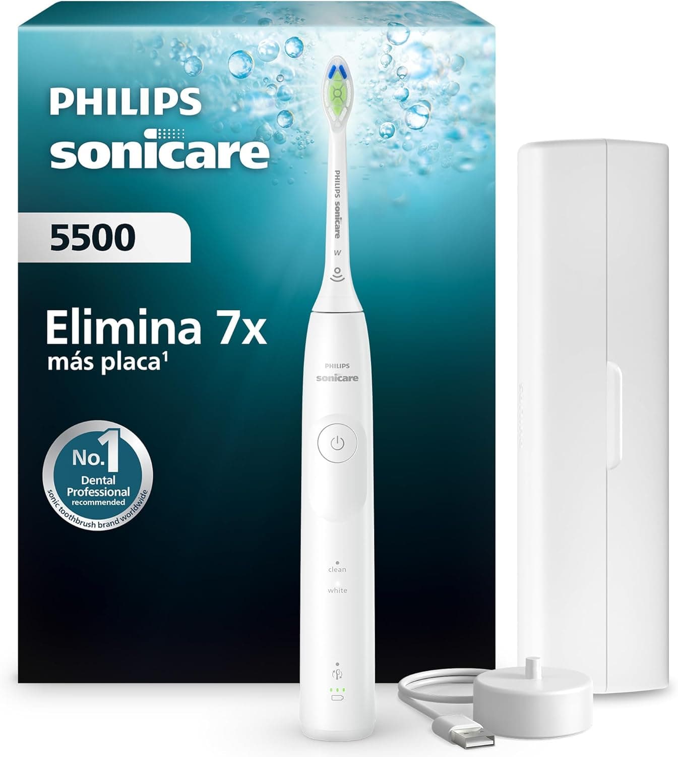 Philips Sonicare 5500 cepillo dental eléctrico, sónico con 2 modos, alerta de presión, EasyStart, SmarTimer y BrushPacer, blanco, modelo HX7110/02 [Nueva Tecnología]