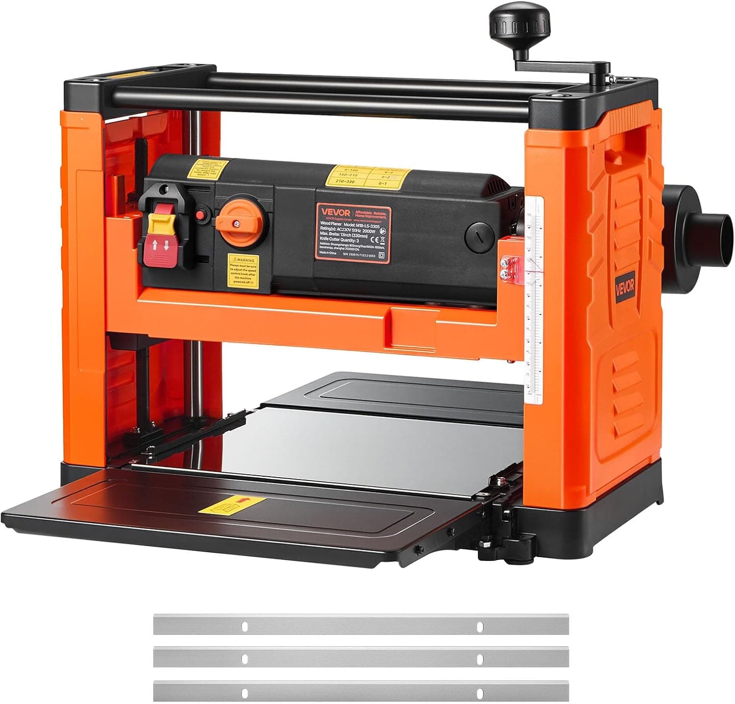 VEVOR Cepilladora Eléctrica de 3 Cuchillas, Mesa de Trabajo de 33 cm de Ancho, 2000 W 23500 RPM Moto Potente, Rodillo Doble, Protección Contra Sobrecargas, 2 Velocidades, para Madera Dura/Blanda