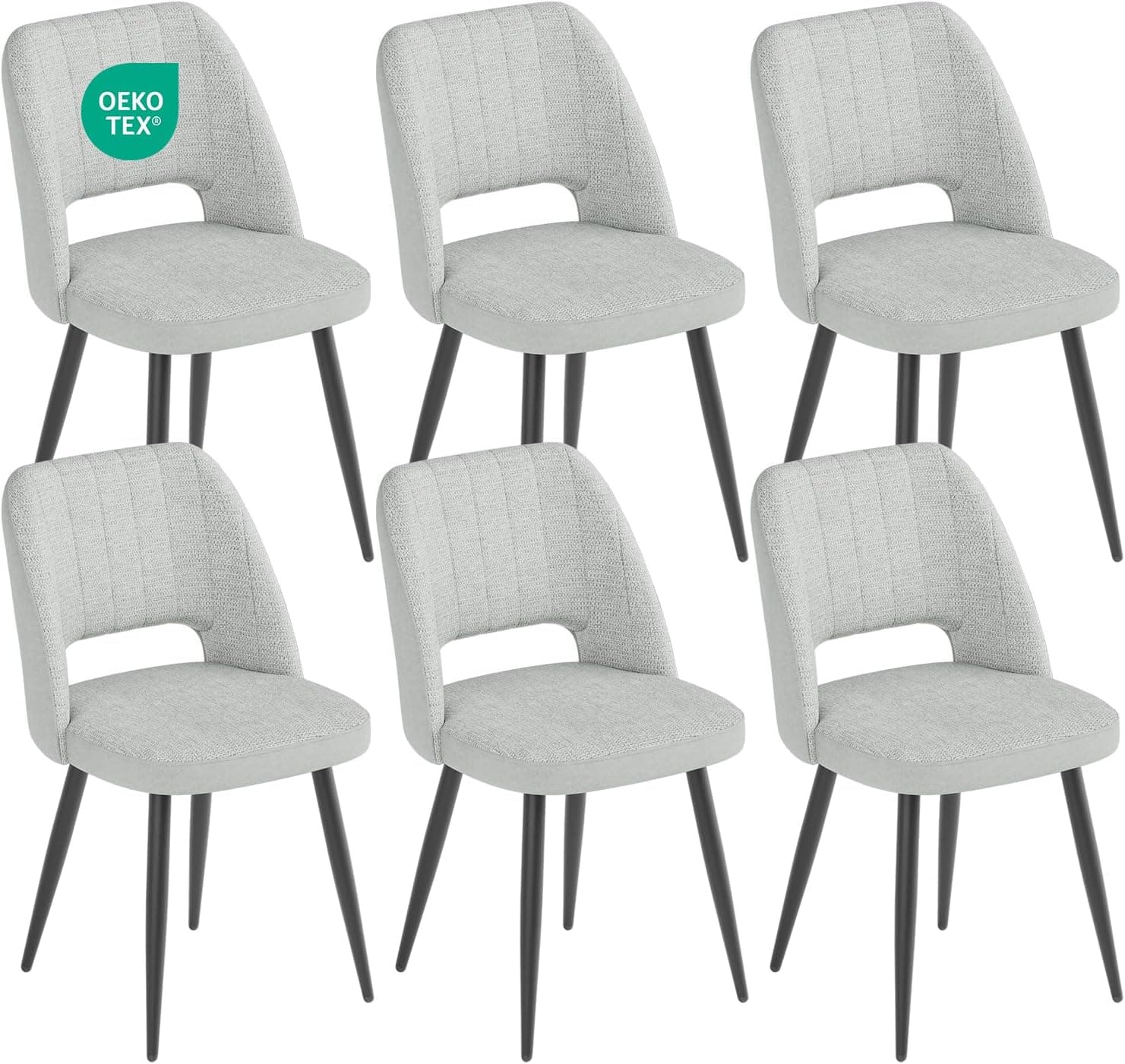 WAFTING Bicolores Patchwork Juego de 6 Sillas de Comedor, Gris Claro