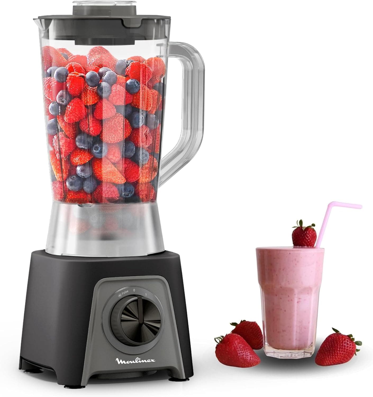Moulinex Blendeo+, Batidora de vaso de 450W, Jarra de 1,5 L, Gris